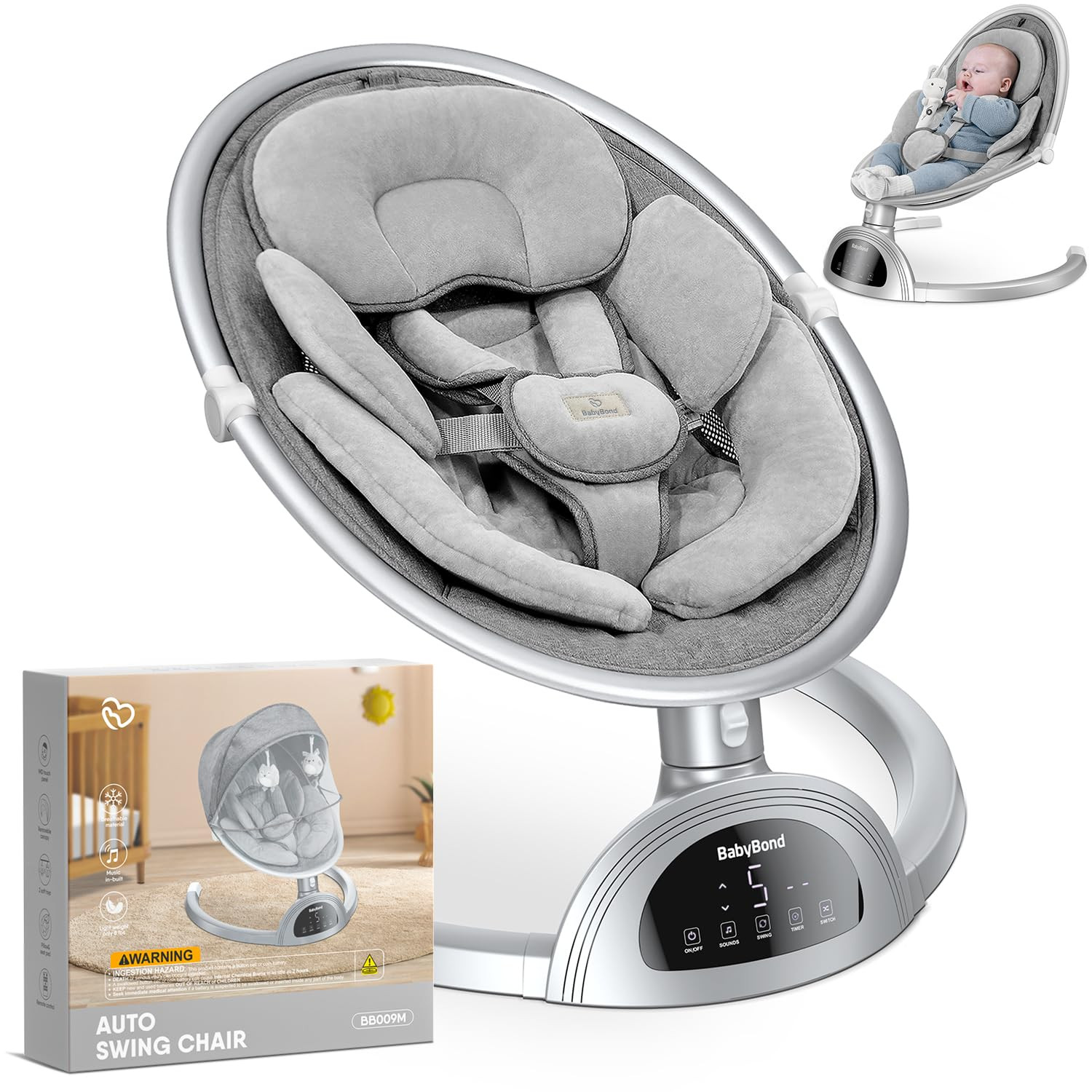 Baby Swings for Infants, Bluetooth Infant Swing with Music Speaker, 3 Seat Posit