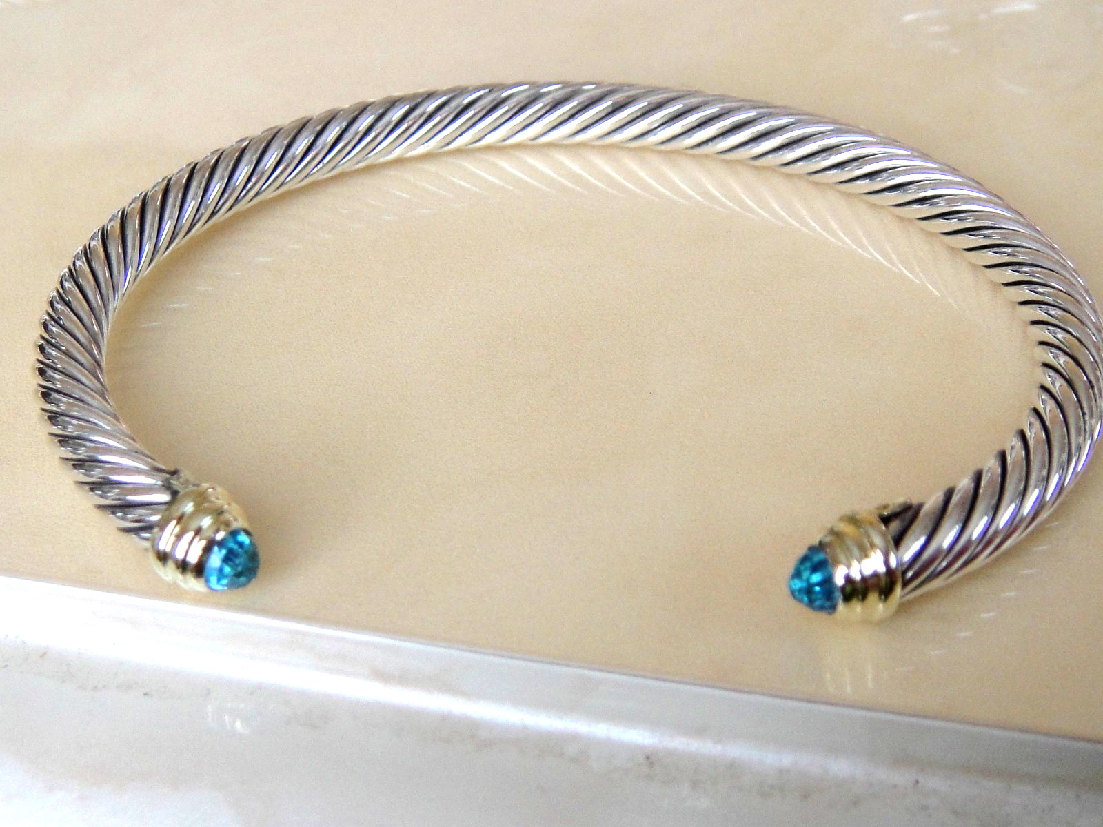 DAVID YURMAN 14K GOLD, SS BLUE TOPAZ BRACELET 5mm