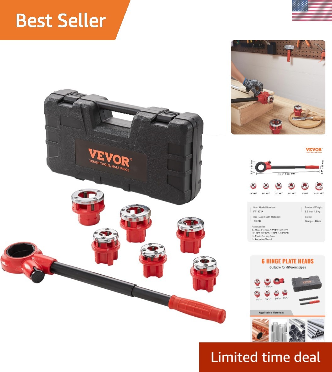 Ergonomic Ratchet Pipe Threader Kit with 6 Dies, Portable & Durable Tool