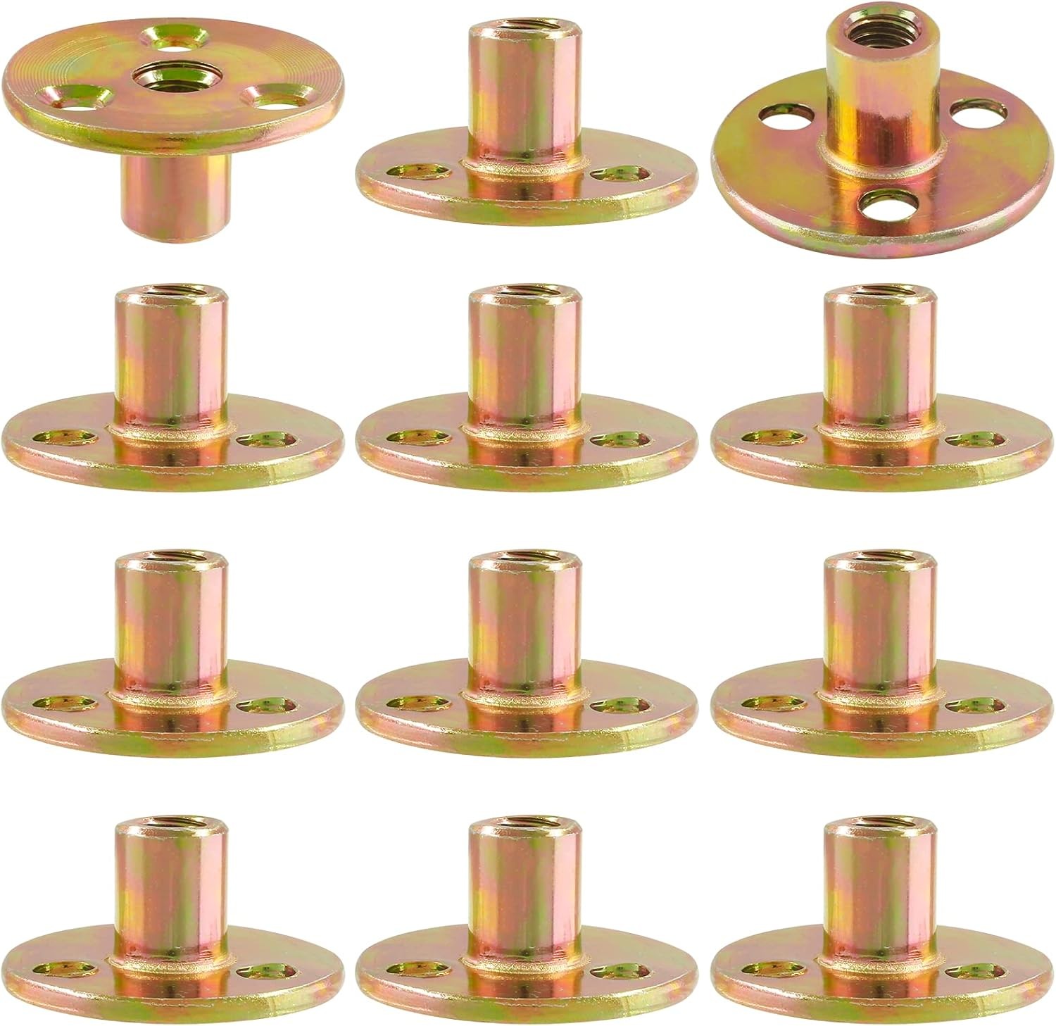 12pcs Round Base T-Nut, 1/4"-20 Carbon Steel Iron Plate Nut Screw-in T Nuts Flan