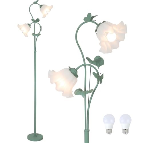  Flower Floor Lamp for Living Room, Vintage Floor Lamp with 2 LED 5W Green