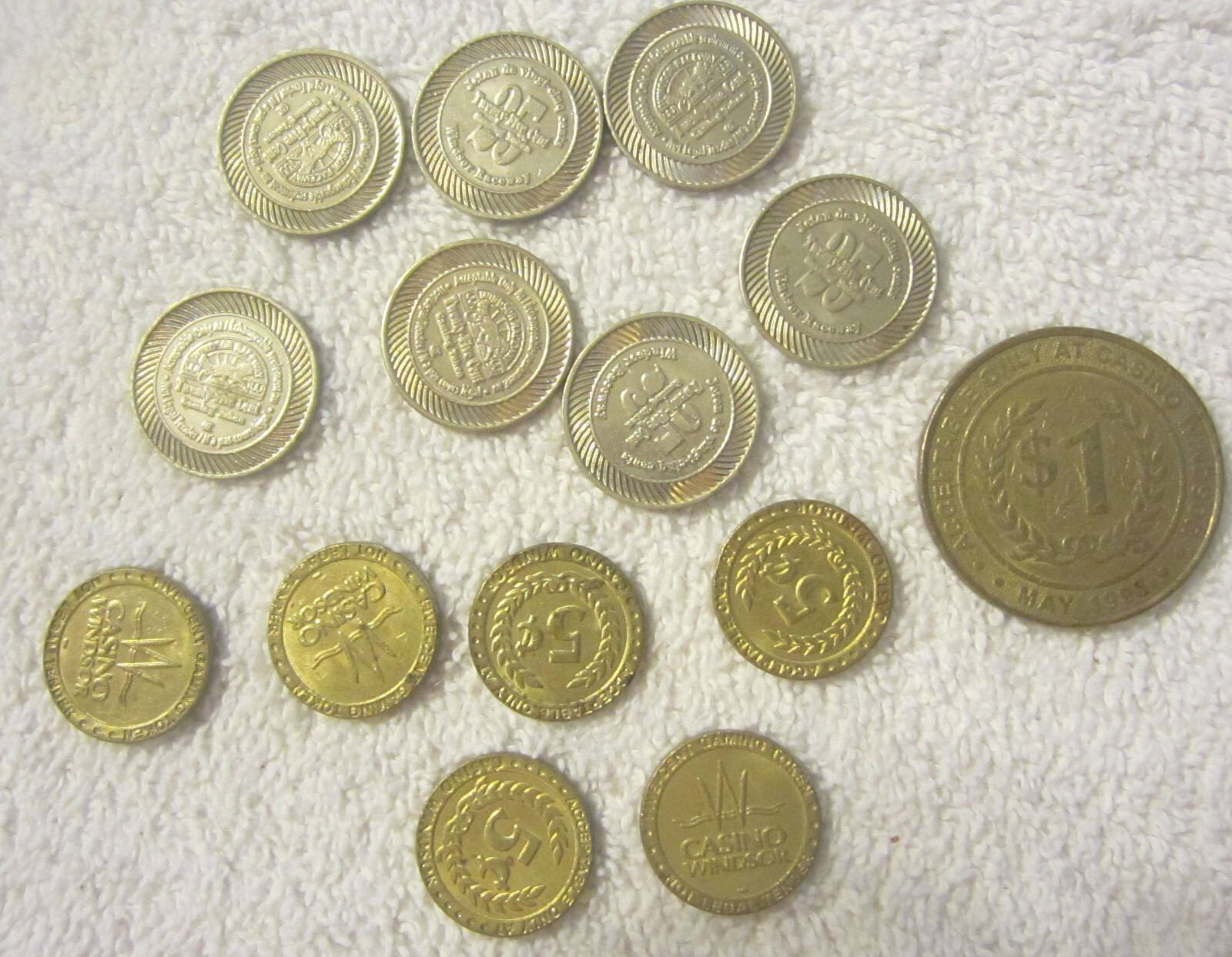 14 ad lot Casino Windsor Canada gaming tokens 5 cents,25 cents,dollar mix VTG