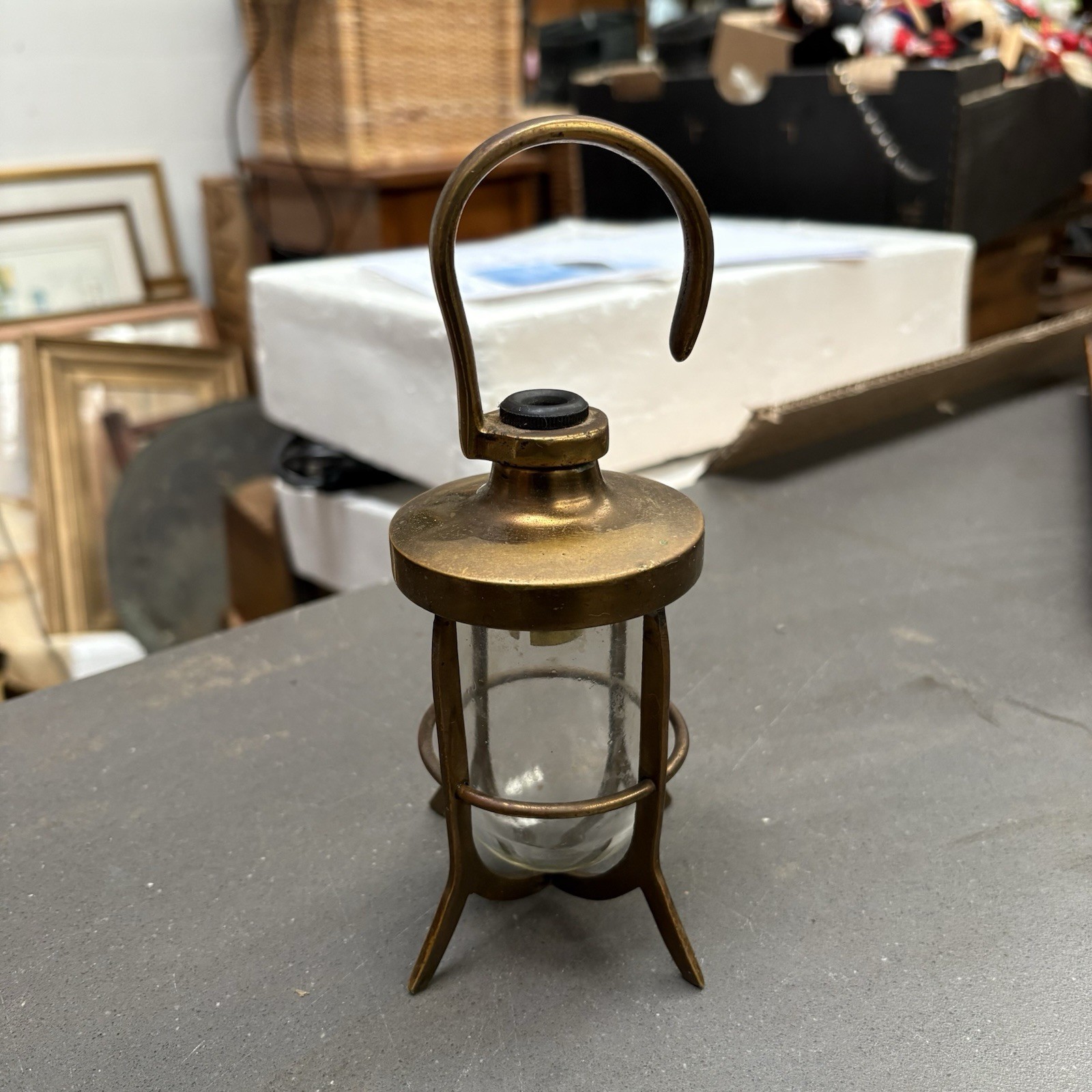 Antique Brass Inspection Lamp Car Work Lamp Needs Rewiring Original Glass