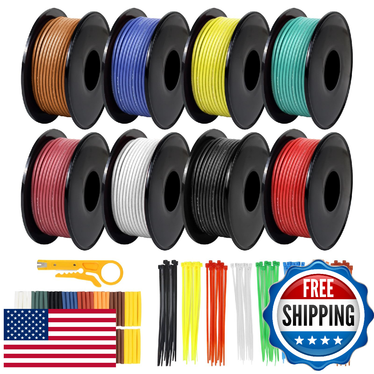 DEKIEVALE 20 AWG Stranded Silicone Electrical Wire Spool, 32.8ft, 8 Colors