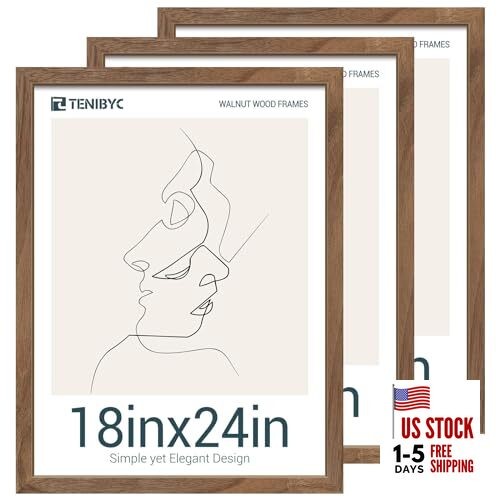 18x24 Poster Frame Set of 3 - Natural Brown, Solid Wood 18 x 24 Walnut 3 Pack