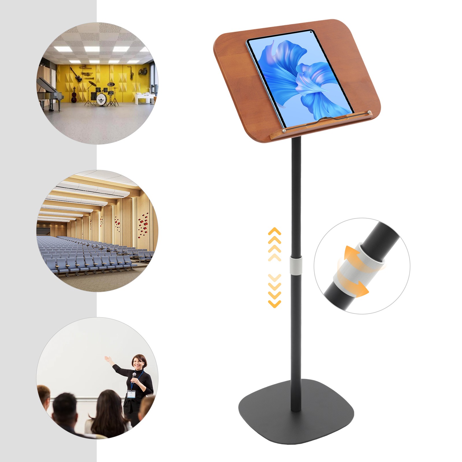 Adjustable Height 15.8-39.4 in Wooden Music Stand Wood Book Stand Reading Holder