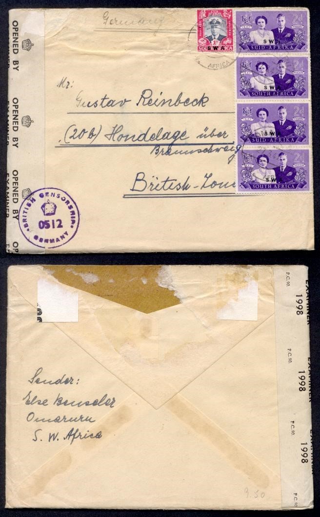 SOUTH WEST AFRICA 1947 CENSOR TO GERMANY