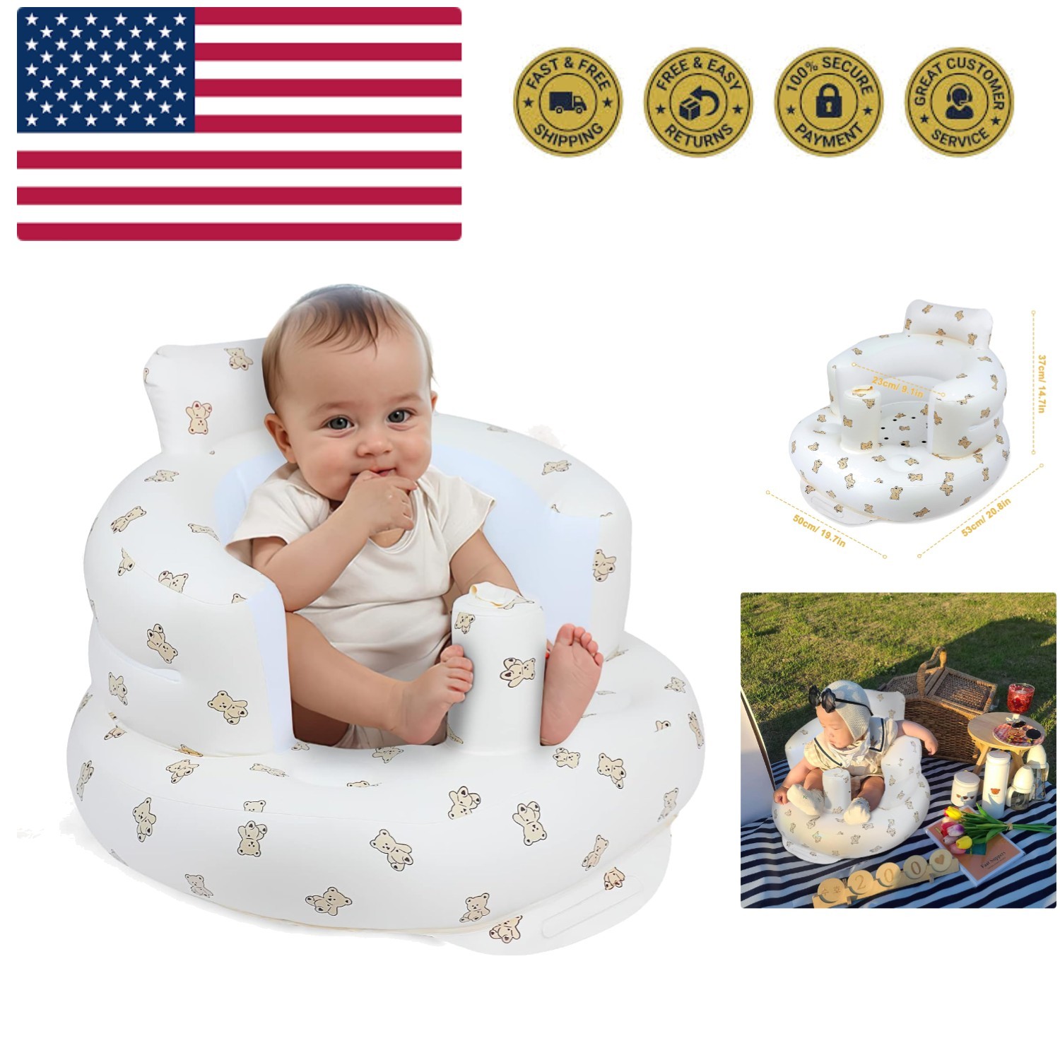 Inflatable Baby Seat for Babies 3  & Up, Baby Floor Seats for Sitting Up, Bab...