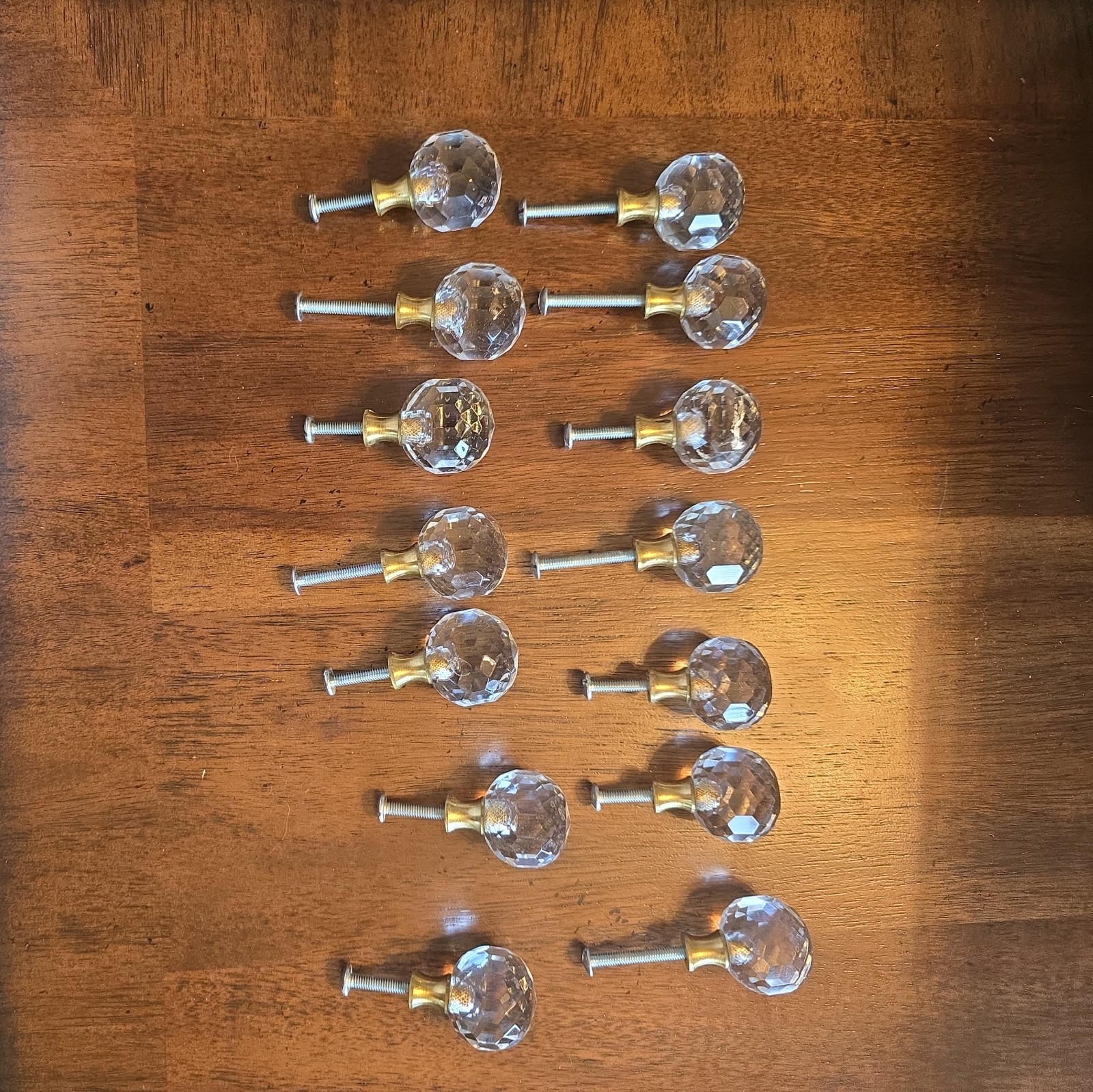 Vintage Crystal cut round glass cabinet Pulls brass base 1.5" Lot of 10