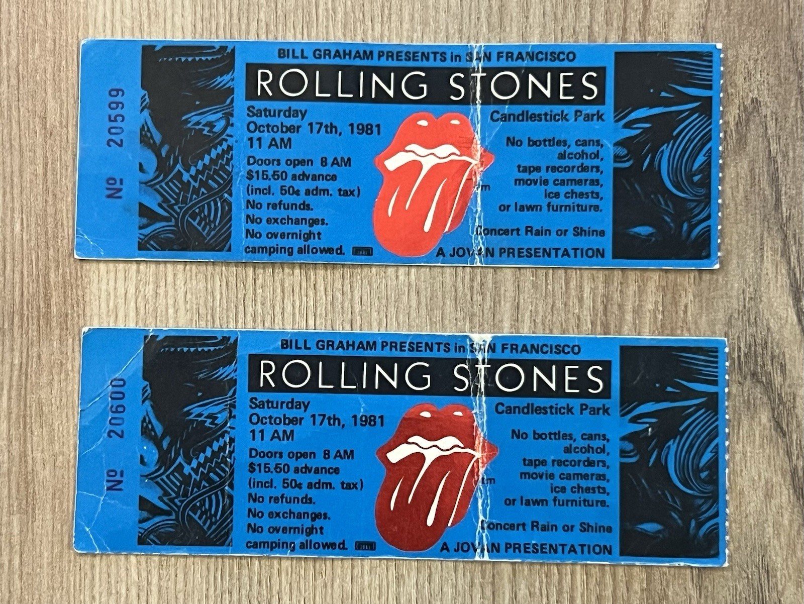 The Rolling Stones Ticket Stubs Candlestick Park Oct 17 1981 Lot Of 2