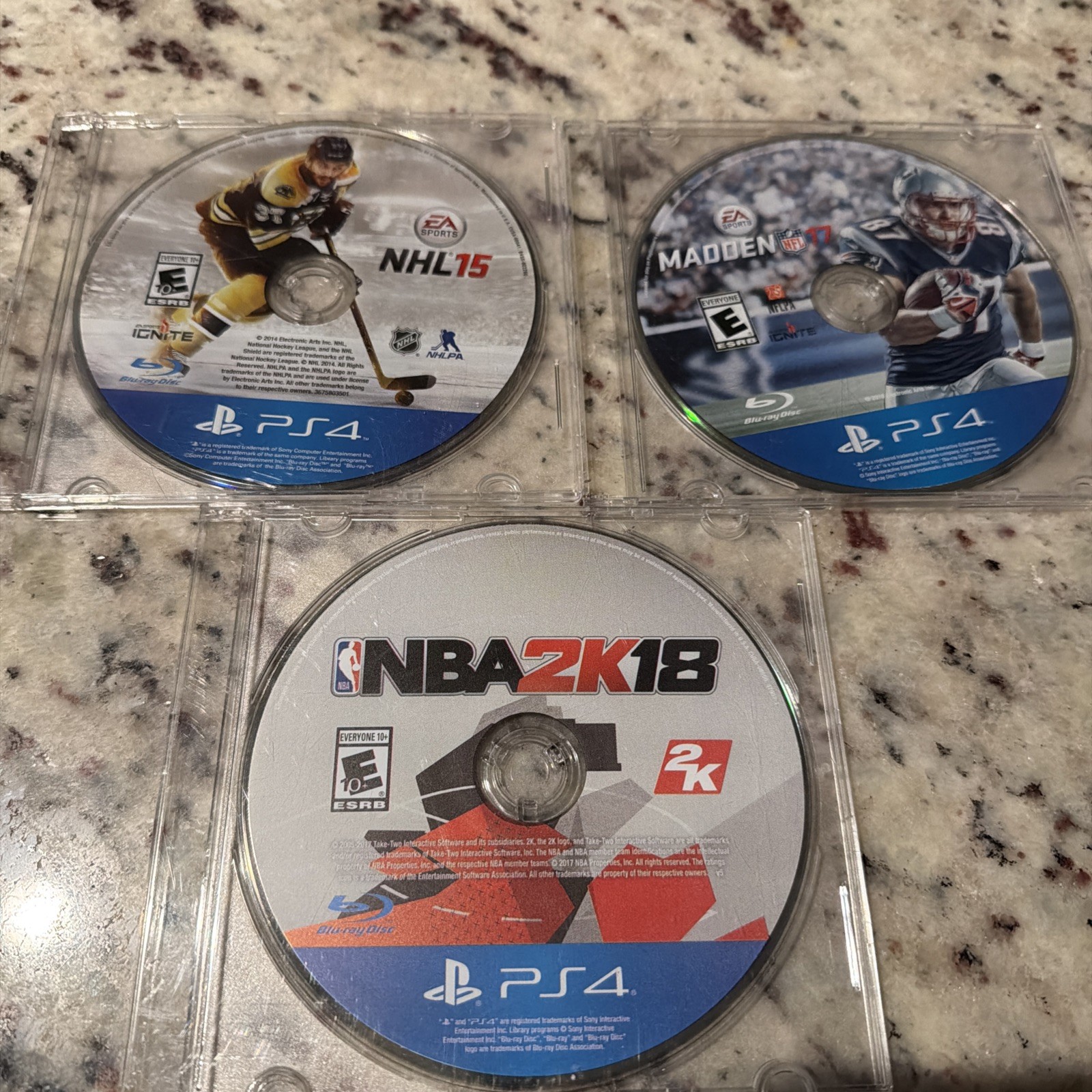Lot of 3 PS4 Playstation Games NHL 15, Madden 17, NBA2K18- Disk Only