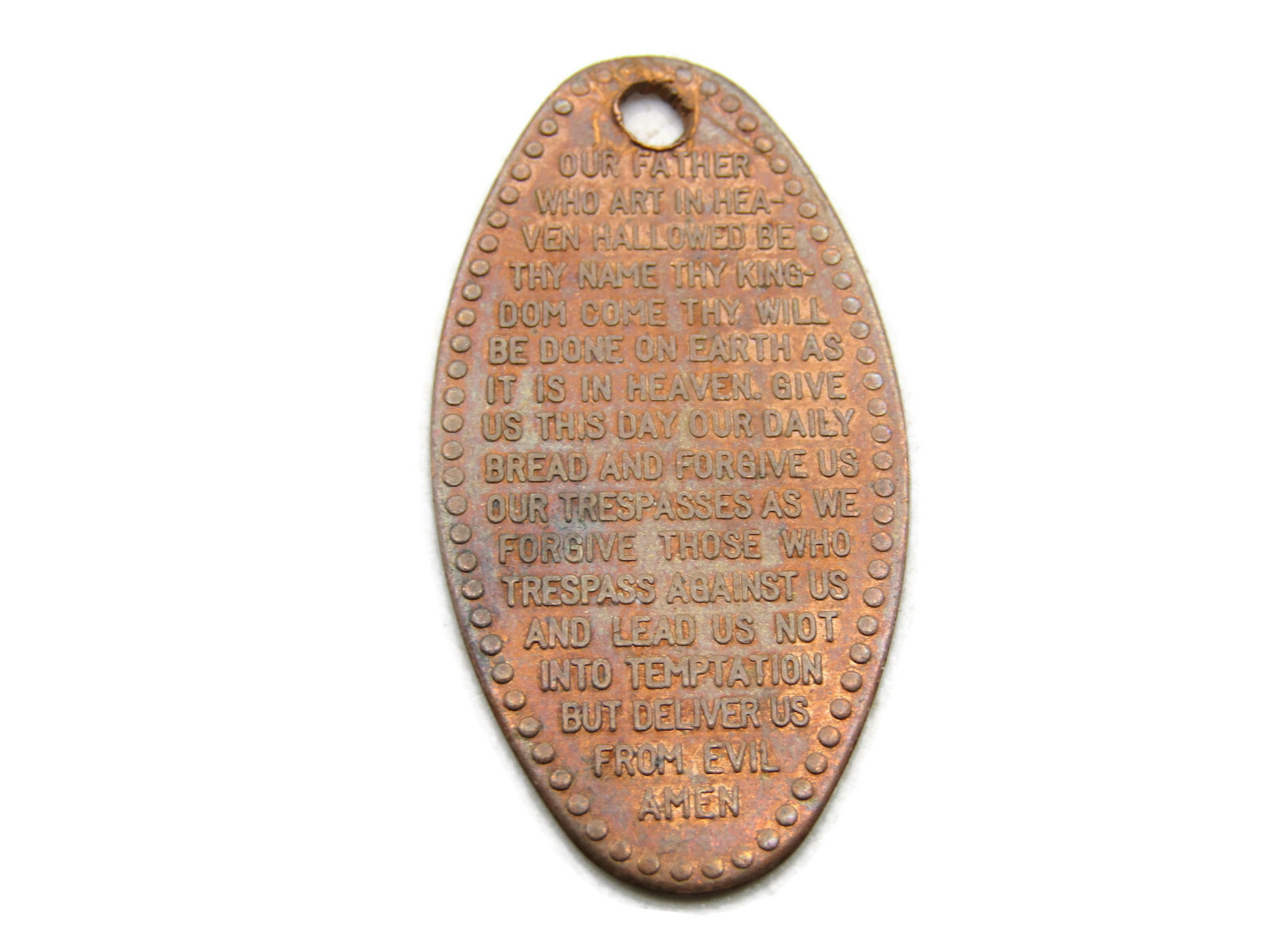 Our Father Who Art In Heaven Elongated Coin Charm Gold Tone