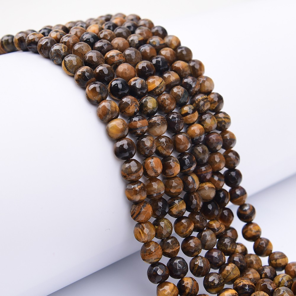 2 Strands 8mm Natural Yellow Tiger Eye Faceted Round Loose Beads Strands 15"