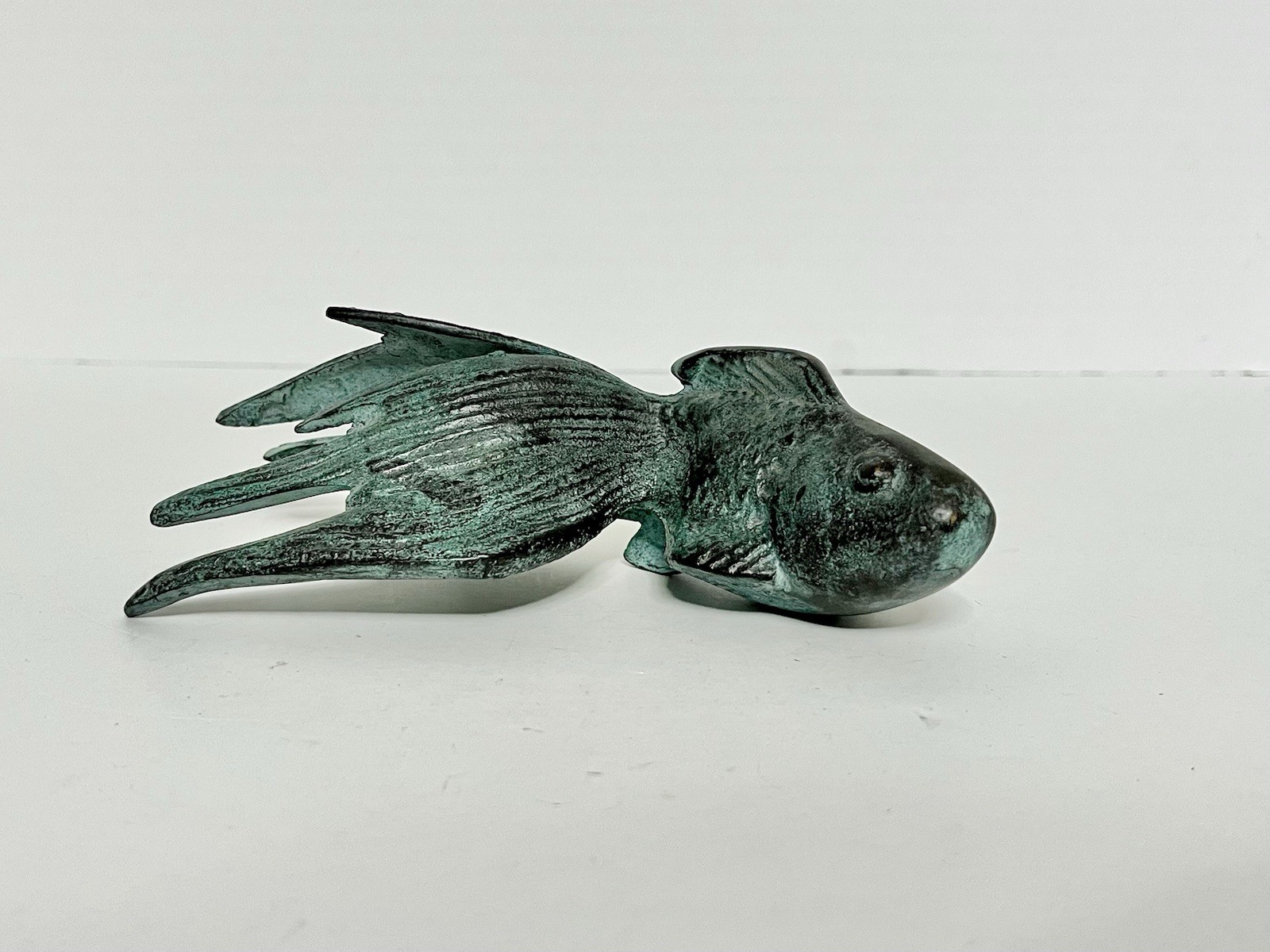 Vintage Bronze Koi Fish Goldfish Sculpture Figurine Paperweight 6”