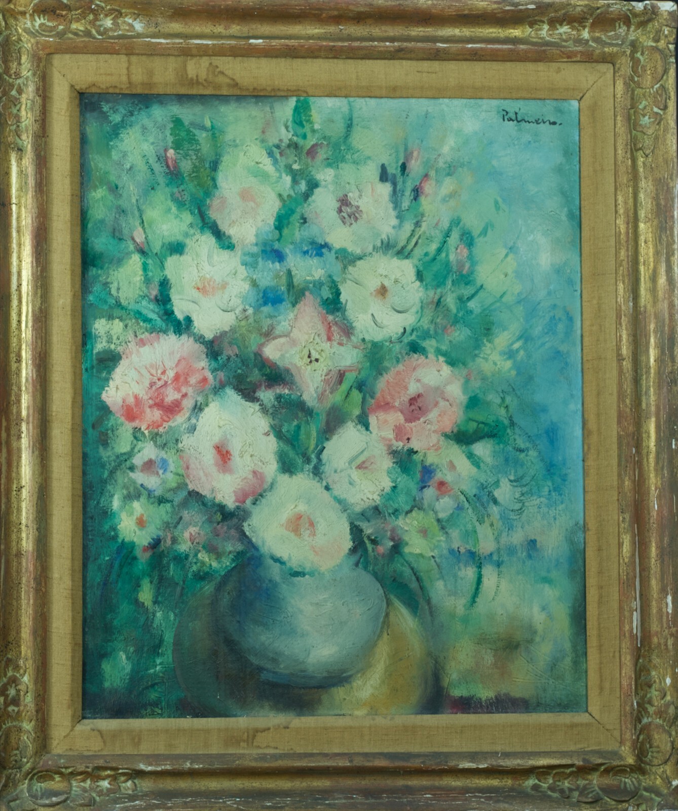 Beau tableau ancien Nature morte bouquet de pivoines Palmeiro école de Paris 30'
