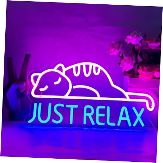 Cat Led Neon Sign Just Relax Words Neon Sign Pink Blue Led Signs for Wall 