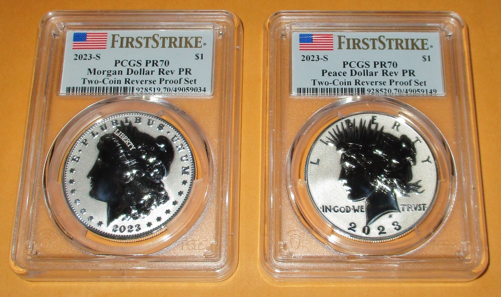 2023-S REVERSE PROOF MORGAN & PEACE DOLLARS PCGS PR70 FIRST STRIKE #3