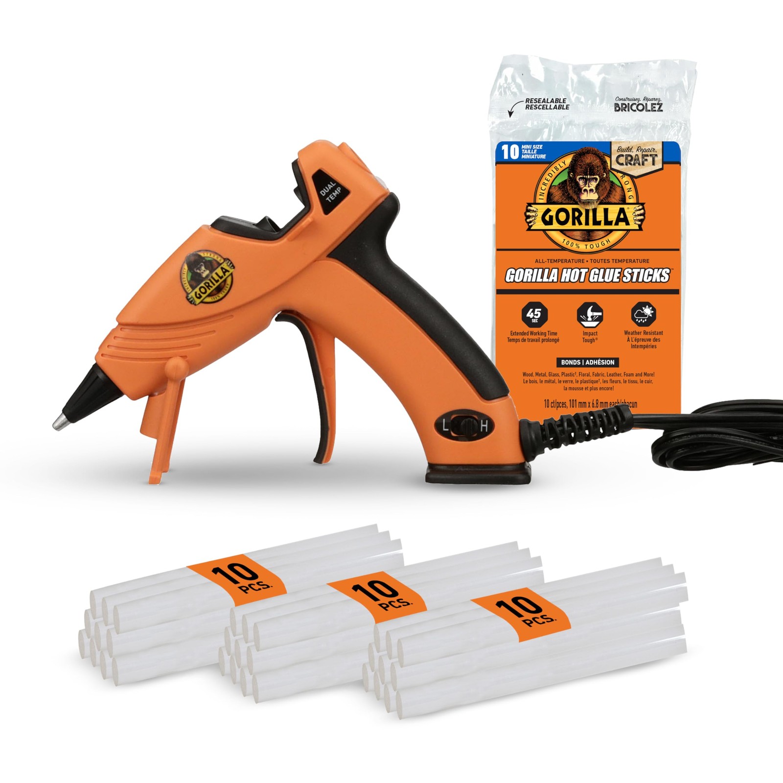Gorilla Mini Hot Glue Gun Kit (Pack of 1 30 Sticks, Orange 