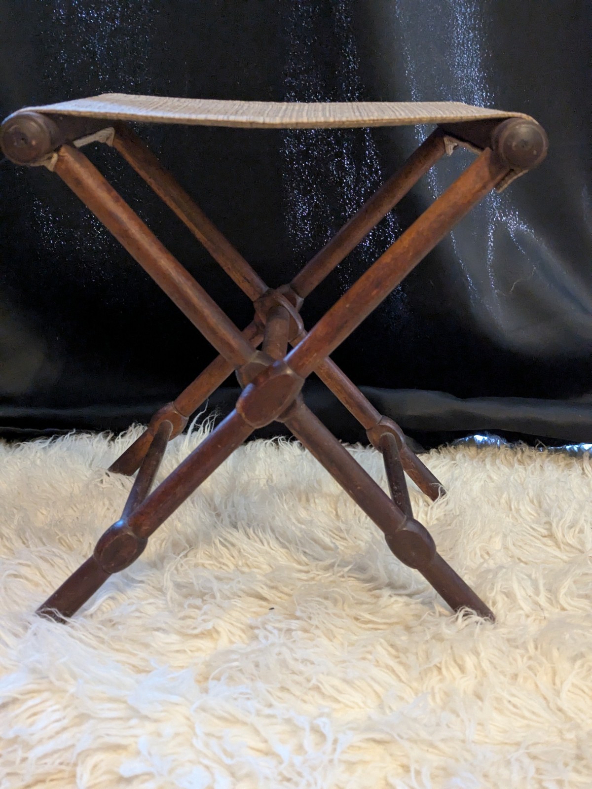Antique Campaign Folding Stool Civil War Victorian