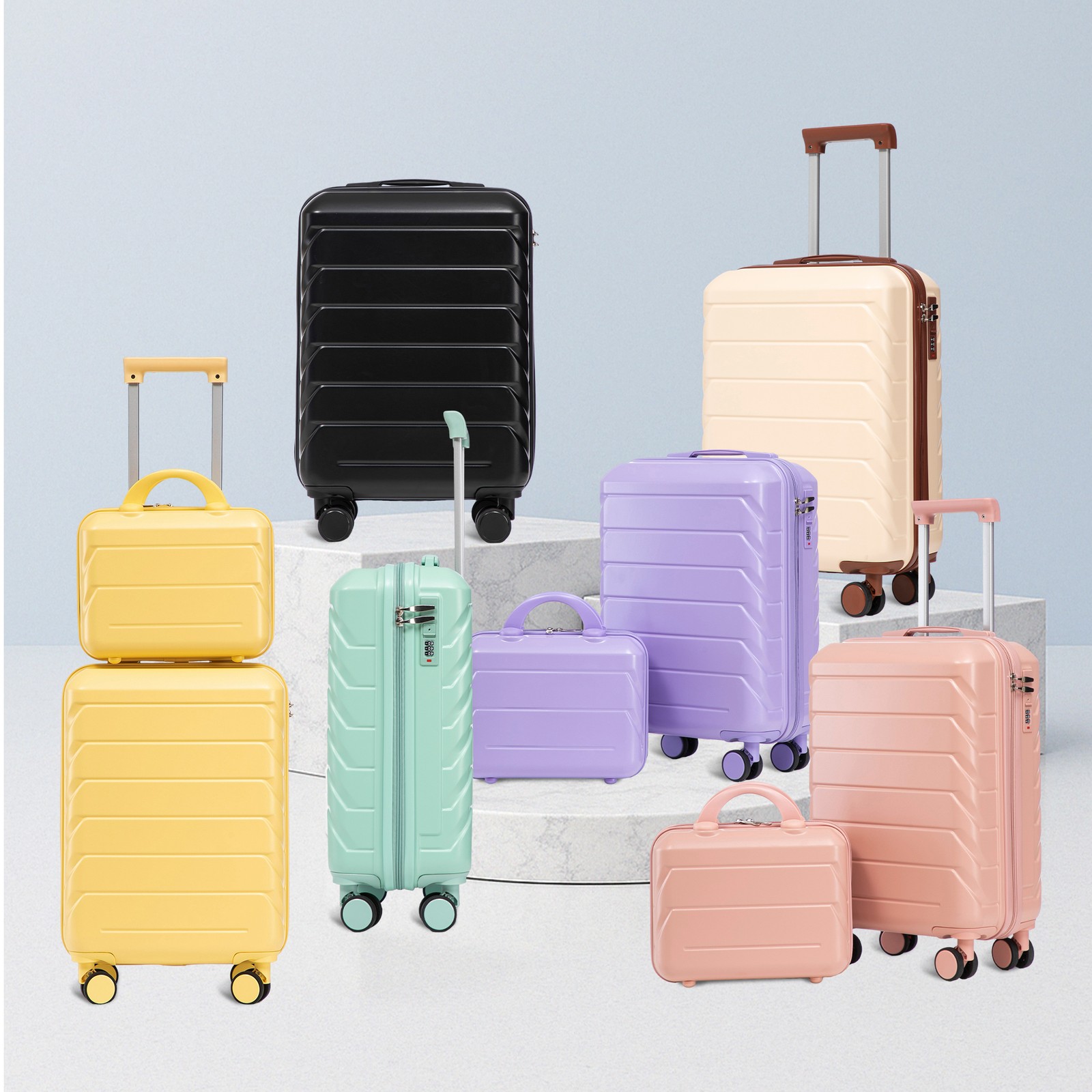 14"/20" 2 pcs Luggage Set Hardshell Carry on Suitcase with Cosmetic Case Lock