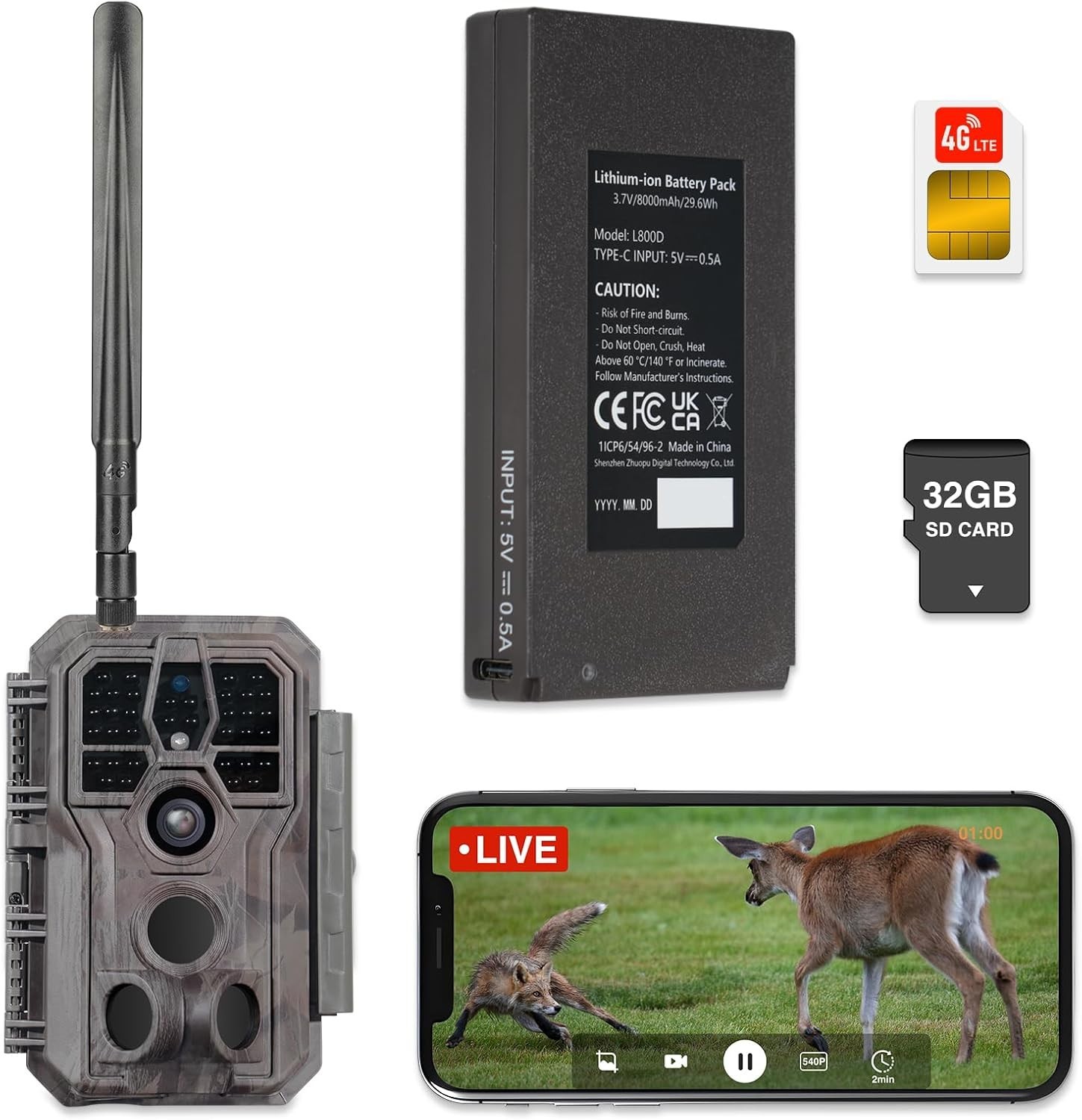 4G LTE Photo Trap With SIM Live Streaming 48MP 1296P Night Vision Battery