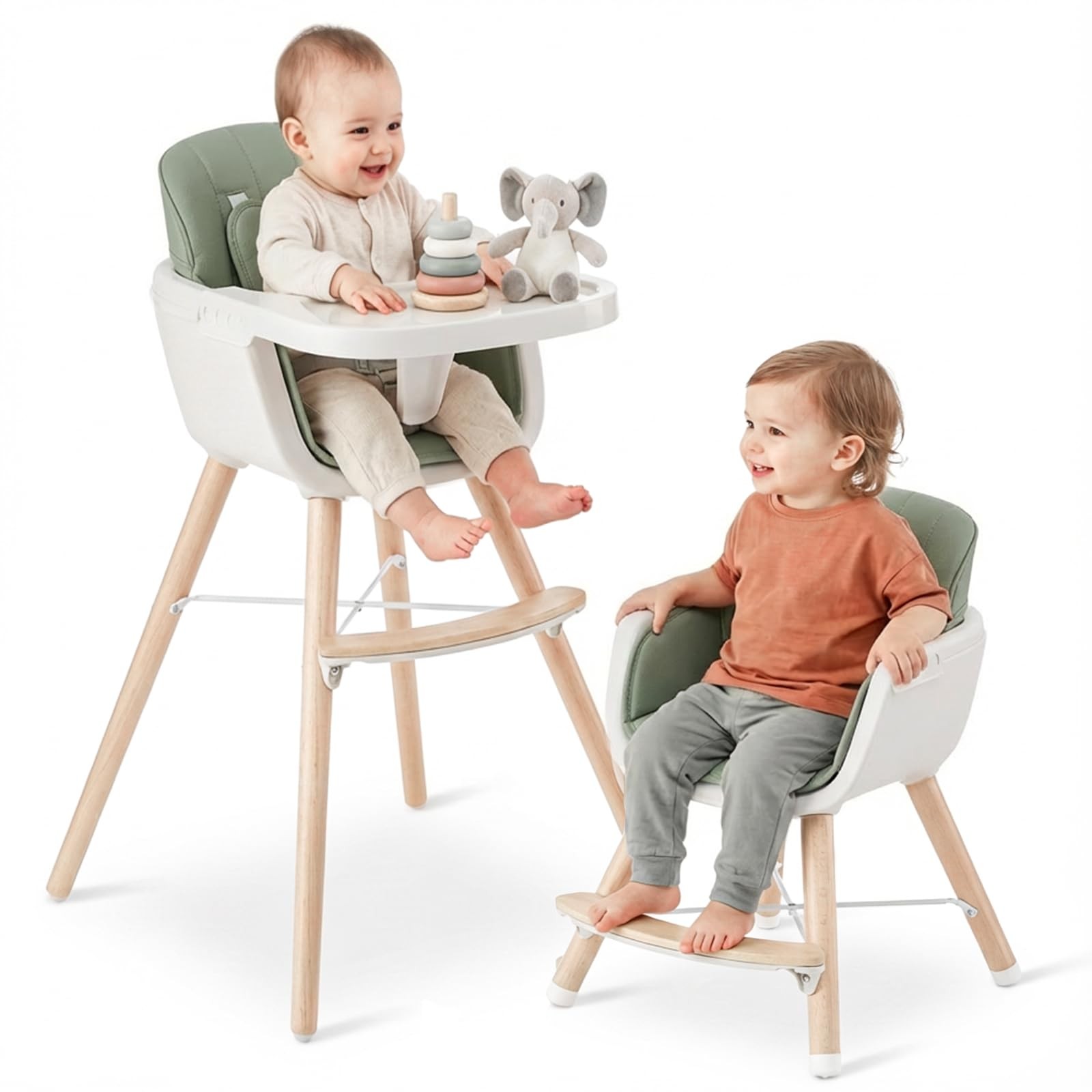 Wooden High Chair Convertible 3-in-1 Adjustable Legs Dishwasher Tray Mallify