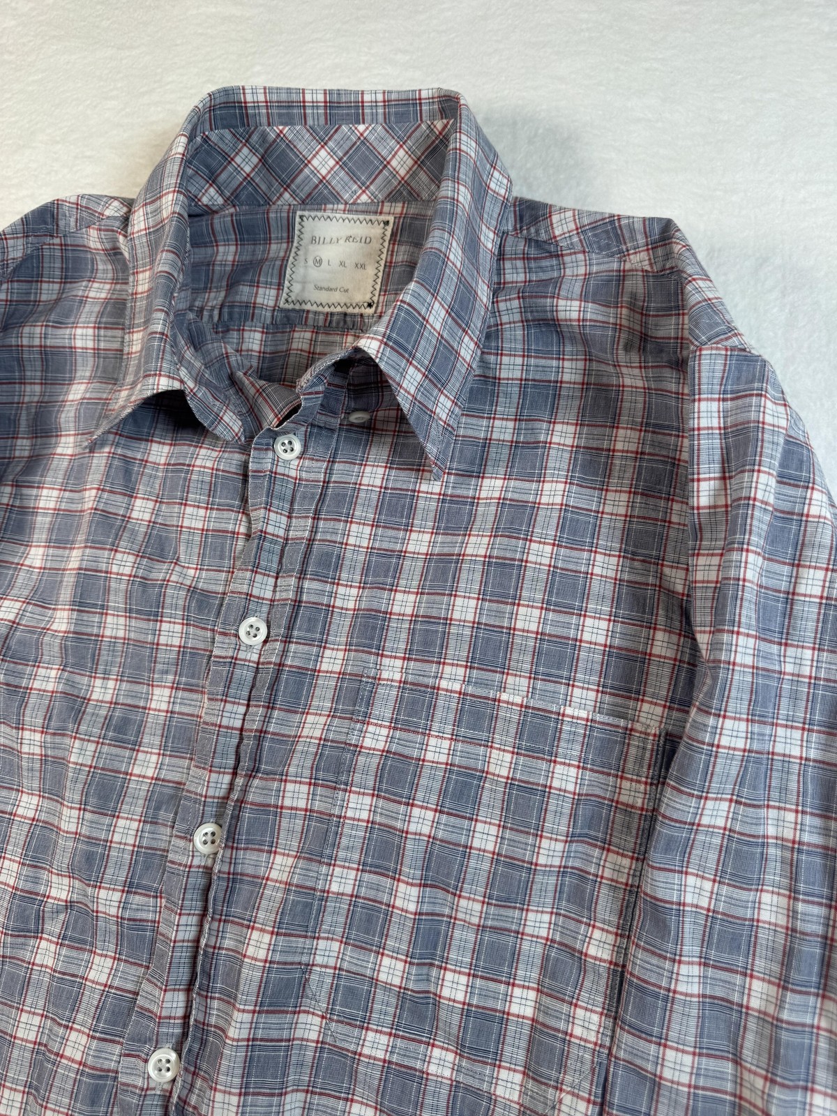 Billy Reid Shirt Mens Large Blue Plaid Long Sleeve Button Front Pocket Casual