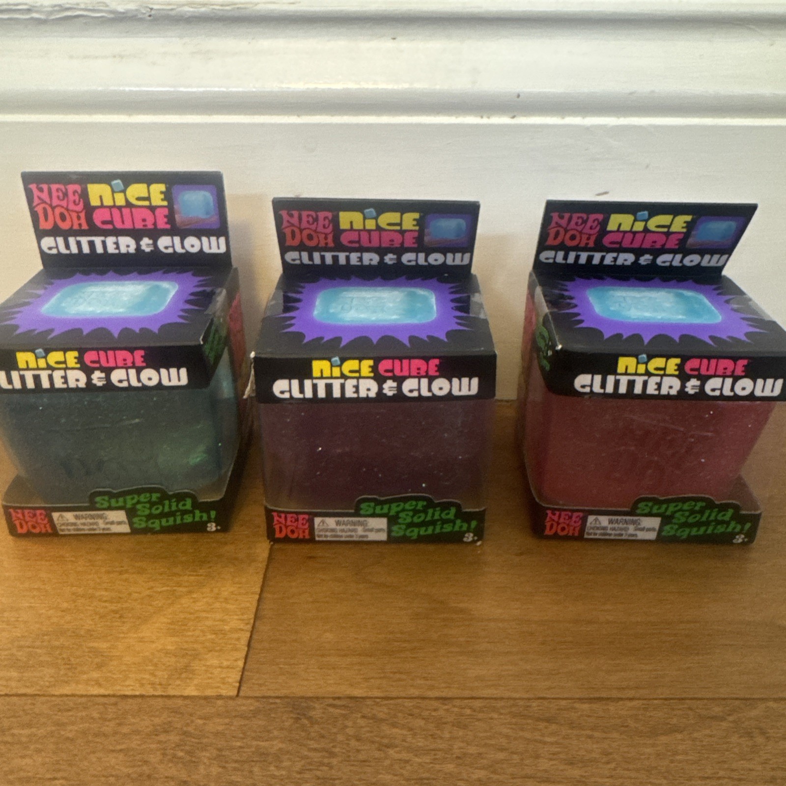 NeeDoh Nice Cube Glitter and Glow SET OF 3 Nee Doh Ice Cube Blue Purple Pink NEW
