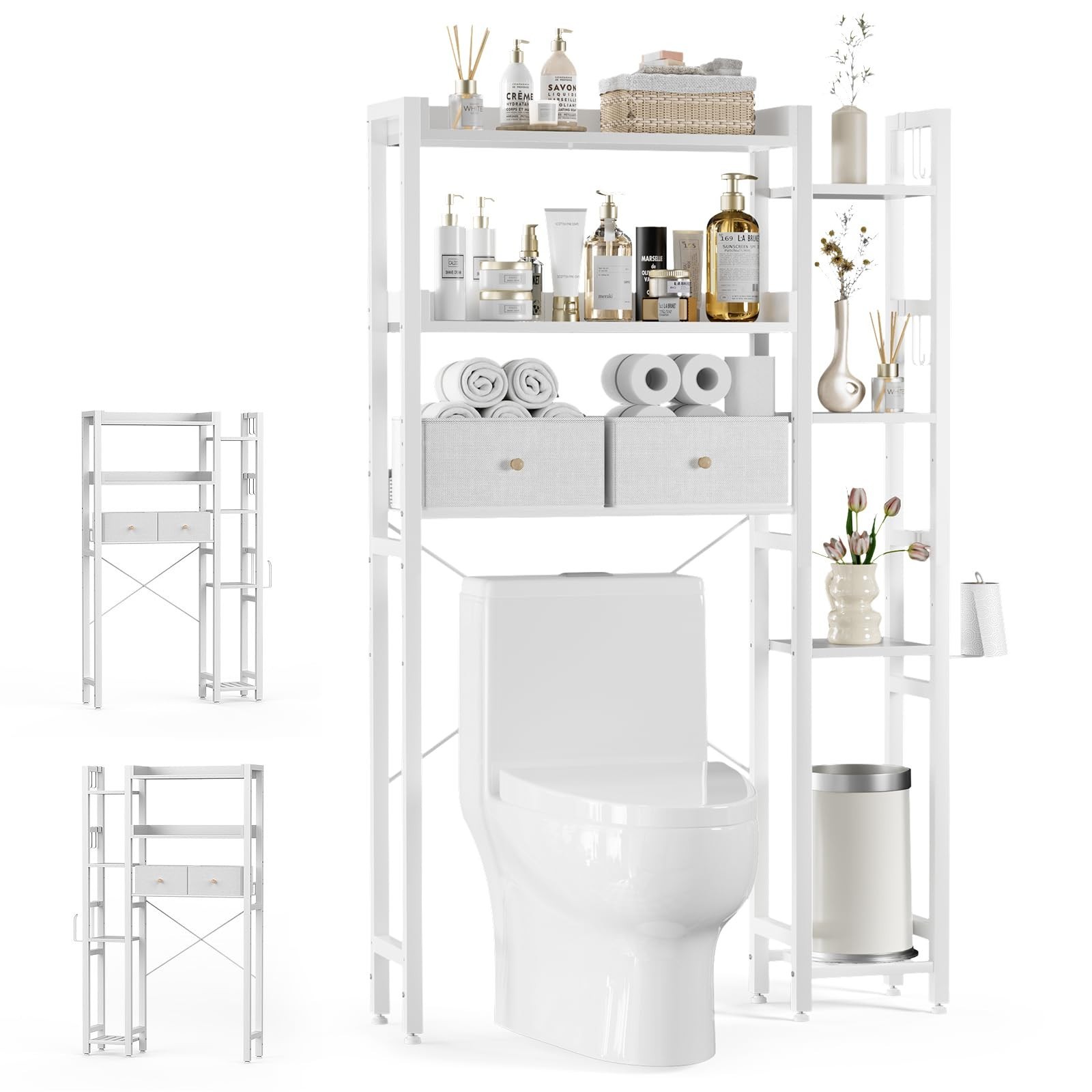 Housolution Over The Toilet Storage with 2 Drawers, 7 Tier Over Toilet Bathro...