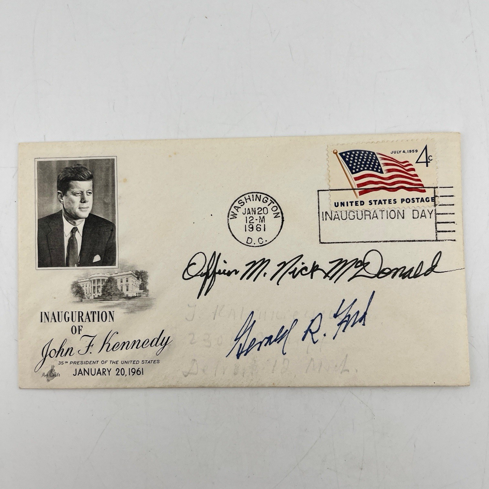 Gerald R. Ford Signed JFK Inauguration Day Cover Jan 20 1961 JSA