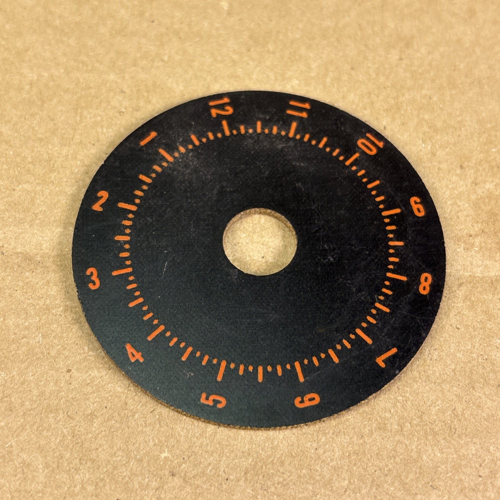 VTG NOS Test equip. 2 1/2" DIAM Numbered Orange/Black Dial 1-12 w 5/8" Hole