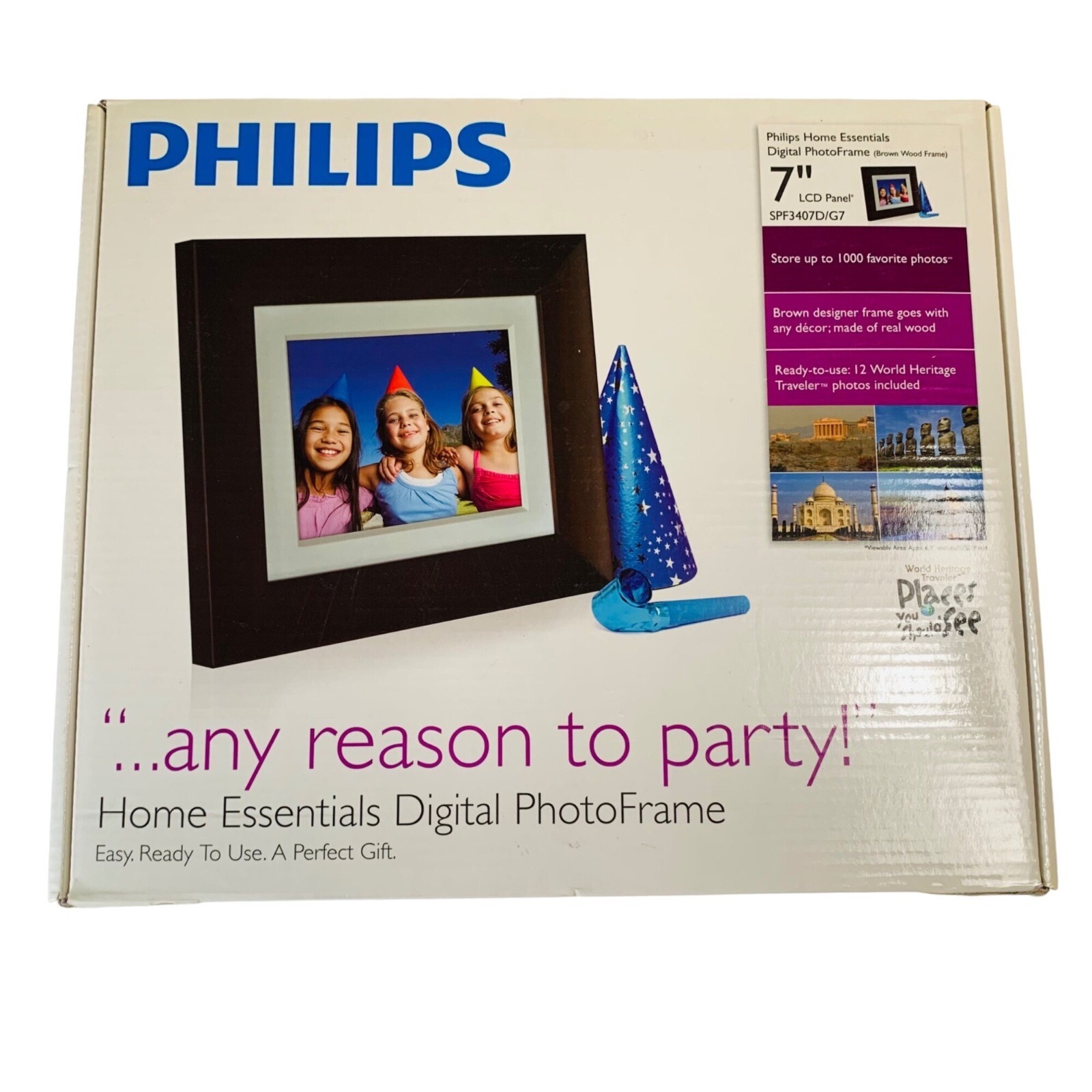 Philips Digital 7" Photo Frame 128 MB Brown Wooden Frame LCD Panel SPF3407D/G7