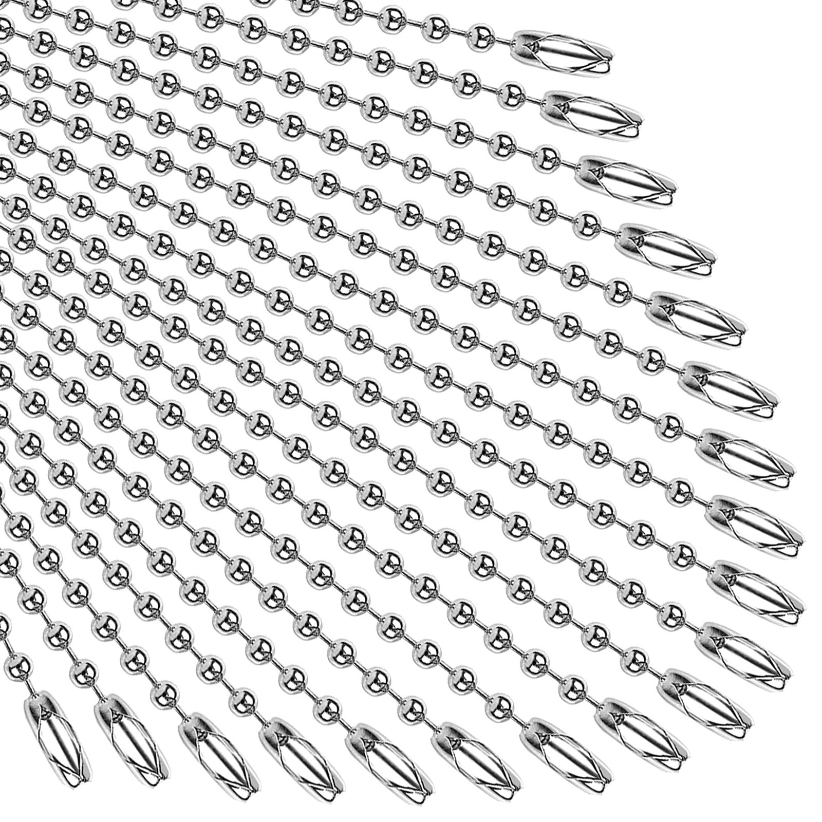 SANNIX 100Pcs Ball Beads Chain, Bulk Dog Tag 5.3 x 2.9 x 0.7 inches, Silver 