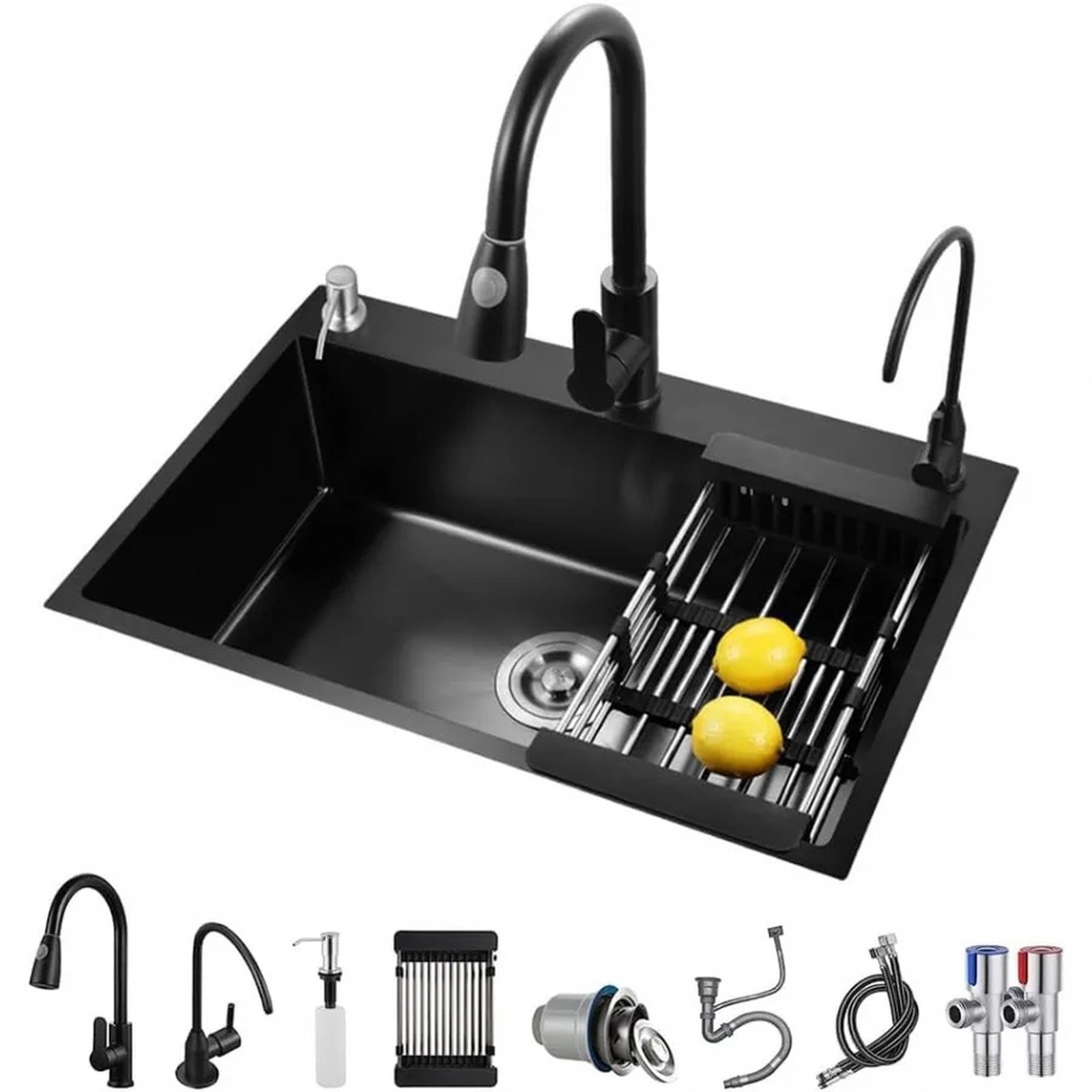 Black Stainless Steel Kitchen Sink 16 Gauge Single Bowl Workstation Sink