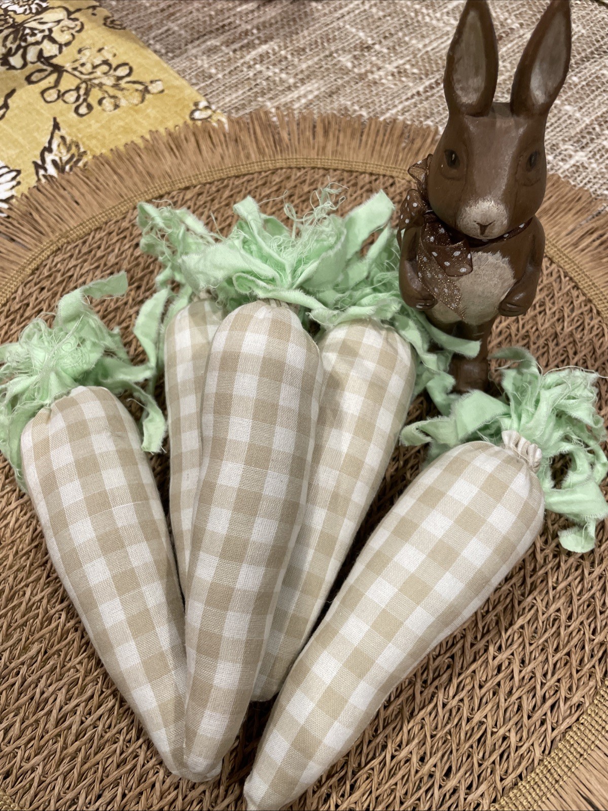 Set 5 Handmade Primitive Easter Carrots Gingham Check Bowl Fillers Spring Decor