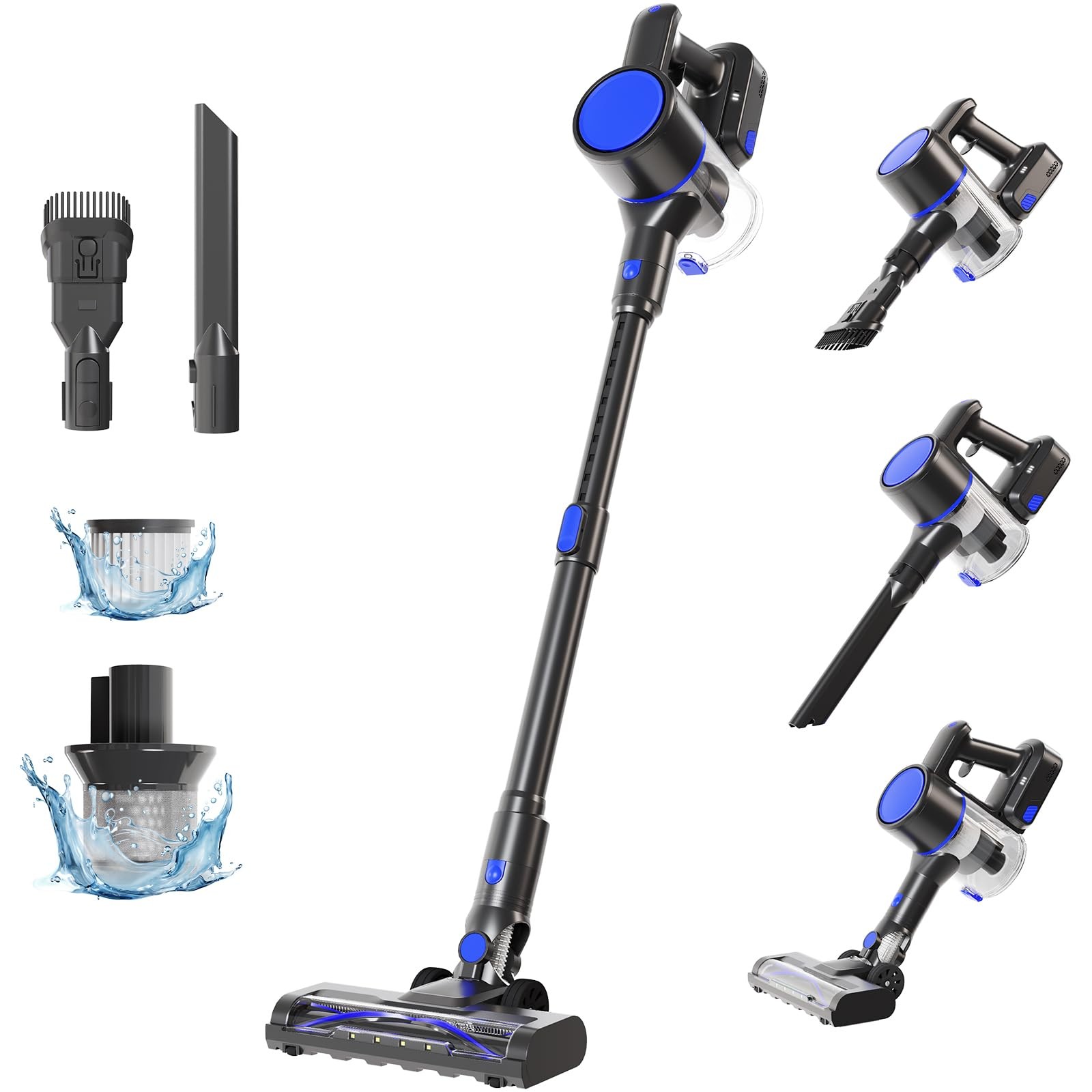 NEWBULIG Cordless Vacuum Cleaner, Lightweight 11"*10", Modern Black Blue 