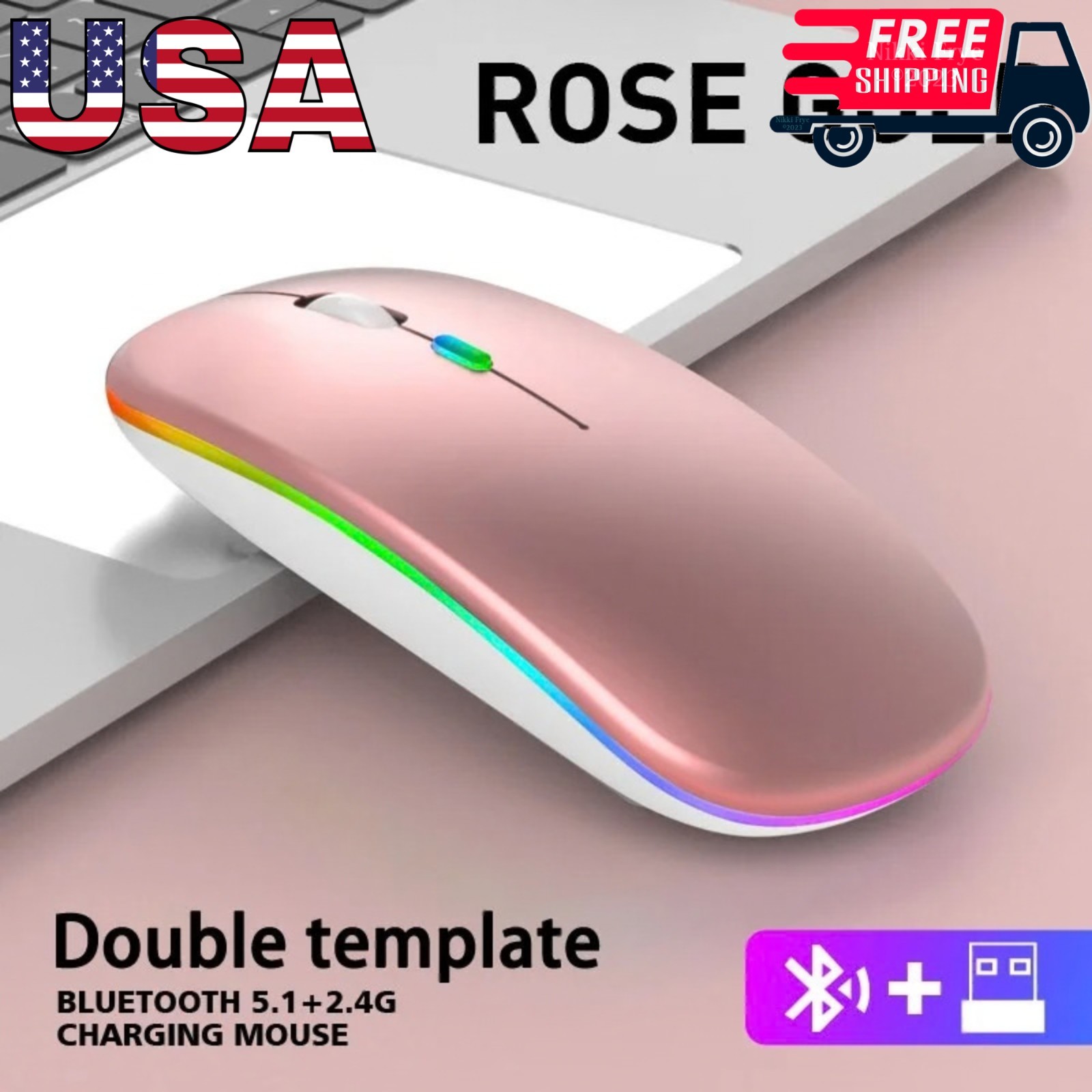 2.4GHz Bluetooth Wireless Optical Mouse USB Rechargeable RGB Mice for PC Laptop