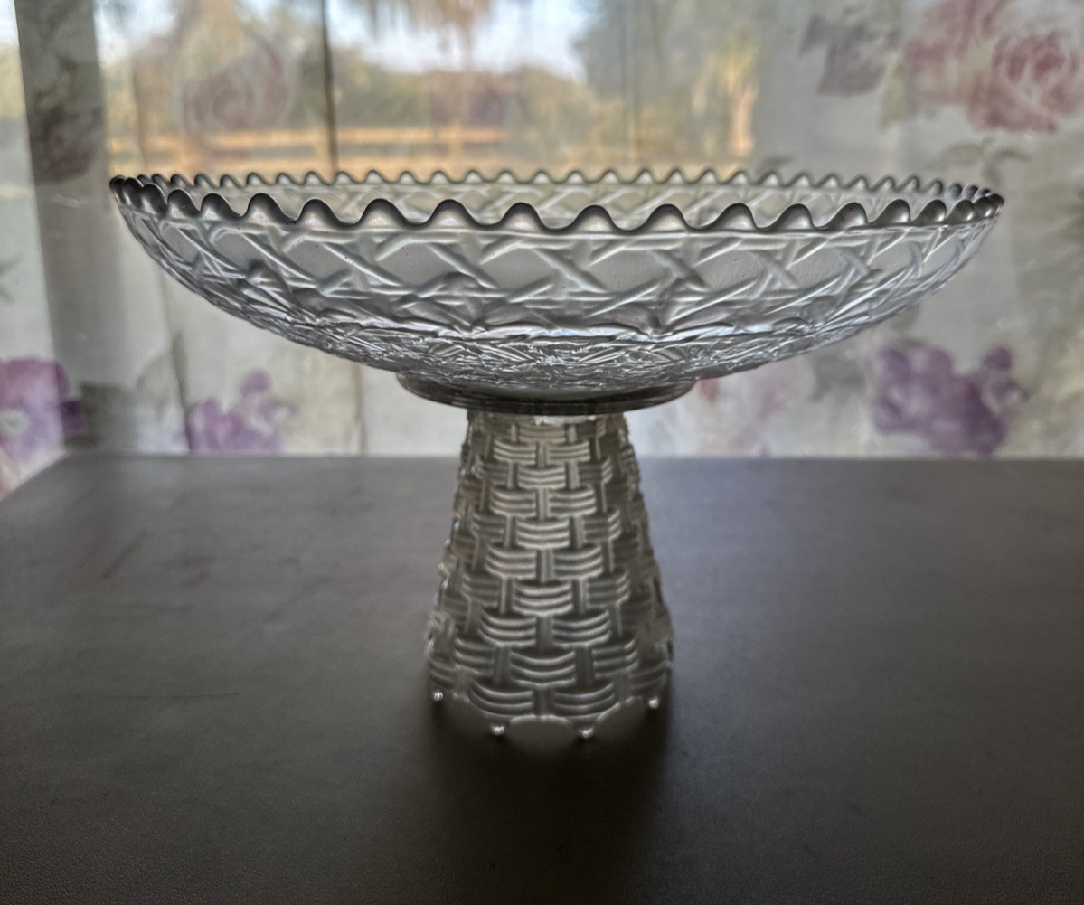 DUGAN Carnival Glass PERSIAN GARDEN 11" Ice Cream Bowl WHITE w/ Pedestal Vase