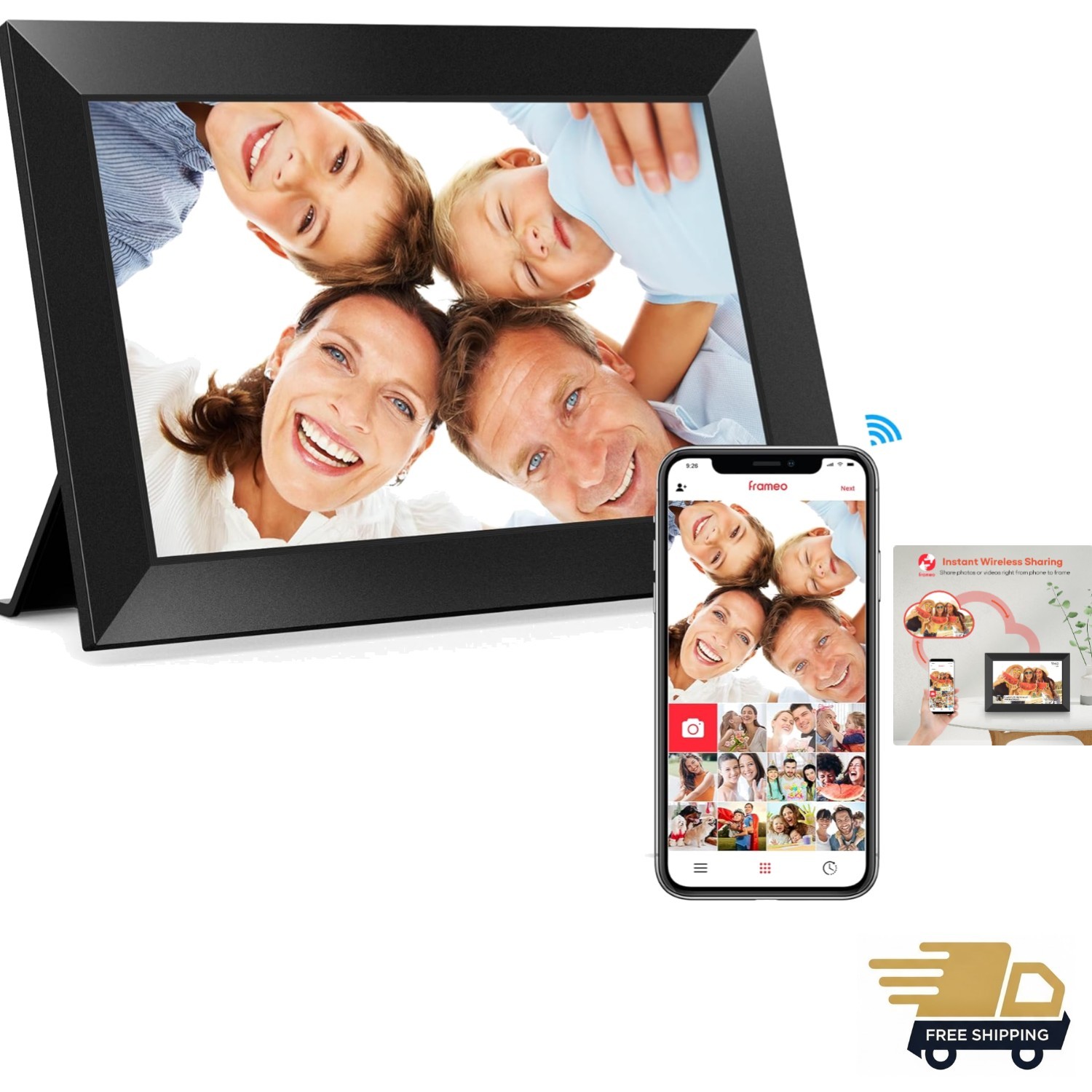 Digital Picture Frame, 10.1" Frameo Digital Frame WiFi with 32GB Memory, 1280...