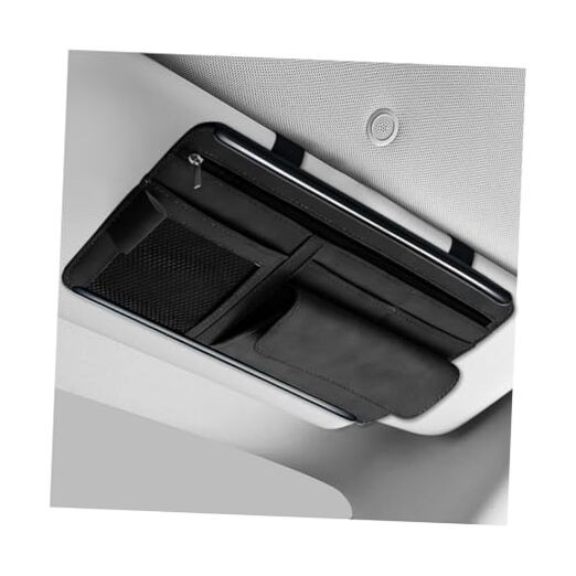 Car Sun Visor Organizer, Leather Sun Visor Pocket Organizer Case with Black
