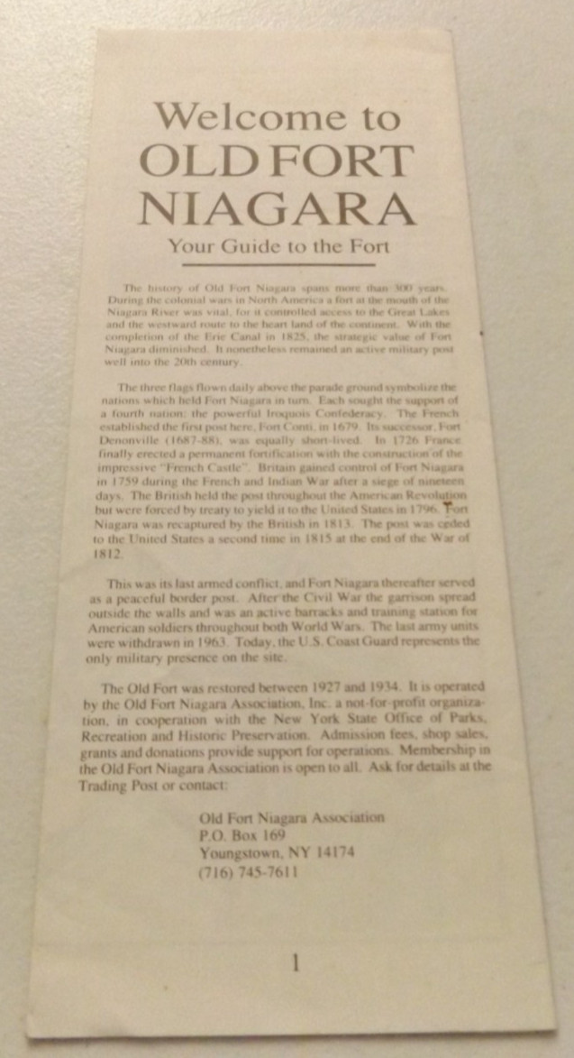Vintage Brochure for OLD FORT NIAGARA  Youngstown, New York