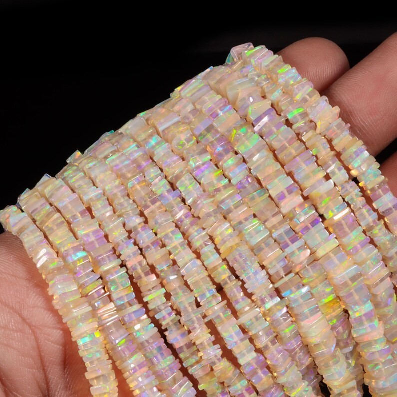 Ethiopian Opal Heishi Beads: Smooth Square Gemstone Beads