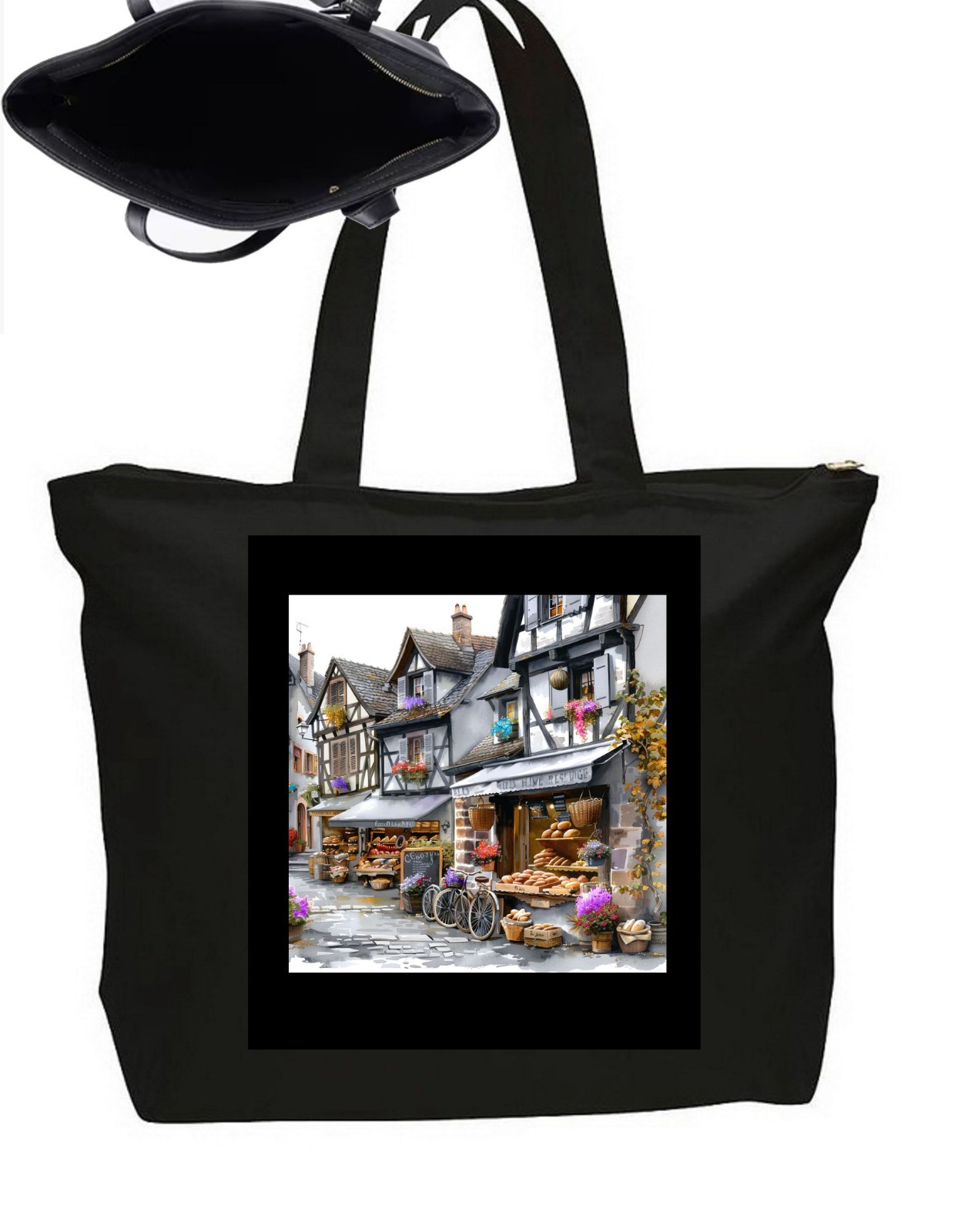 Streets Of Paris Tote Bag Heavy Duty Zipper Closure Travel Poster Art 20" Wide