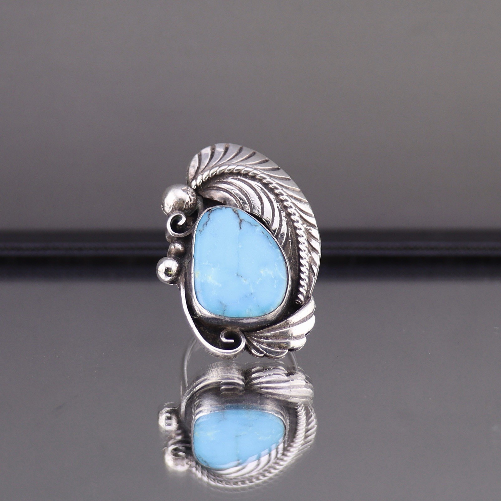 Ashley Sterling Silver Turquoise Feather Design Ring Size 7 12.4g Southwestern