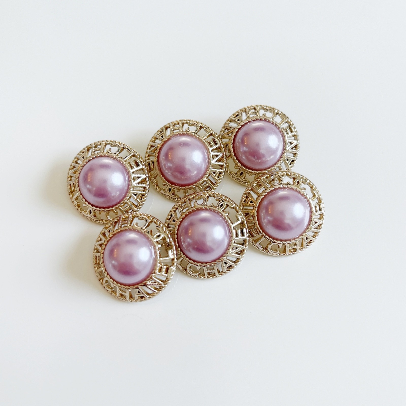 Chanel Vintage Designer Purple  & Gold Pearl Button STAMPED | 6 PC Bundle