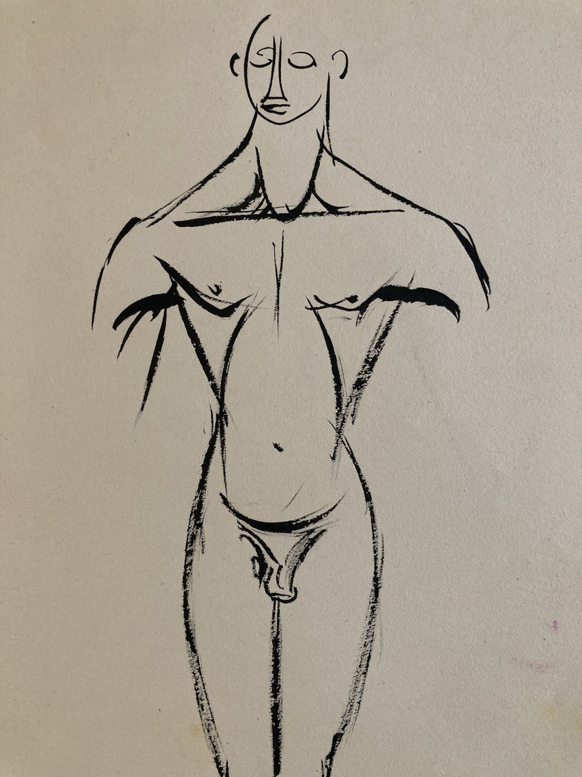 Beautiful Drawing 1960 Ink Man Erotic Study To Identify Art Studio Antique