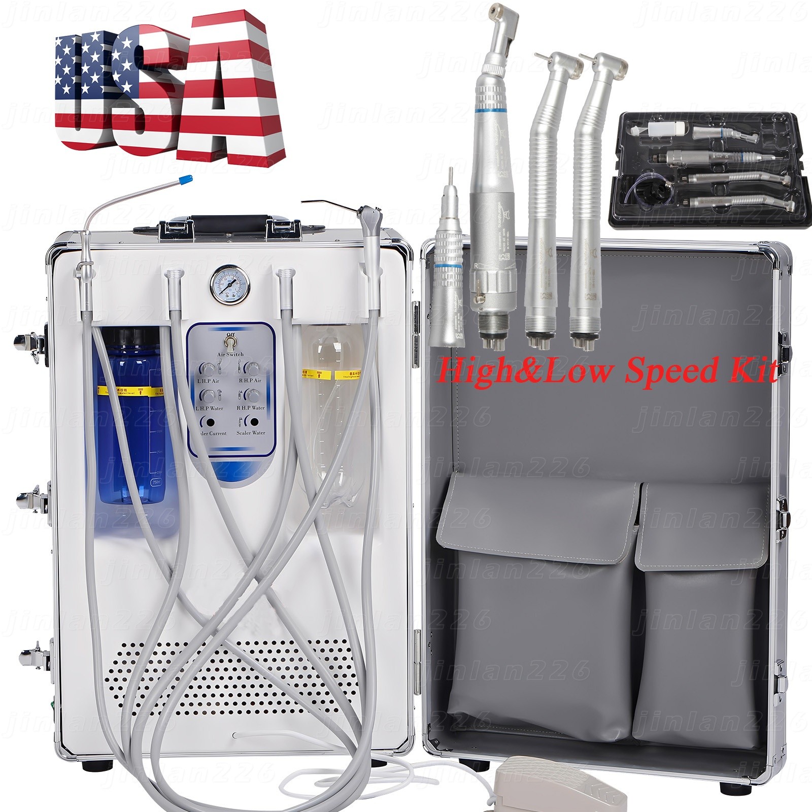 Portable Dental Delivery Unit Air Compressor+3 way Syringe+Suction+Handpiece Kit