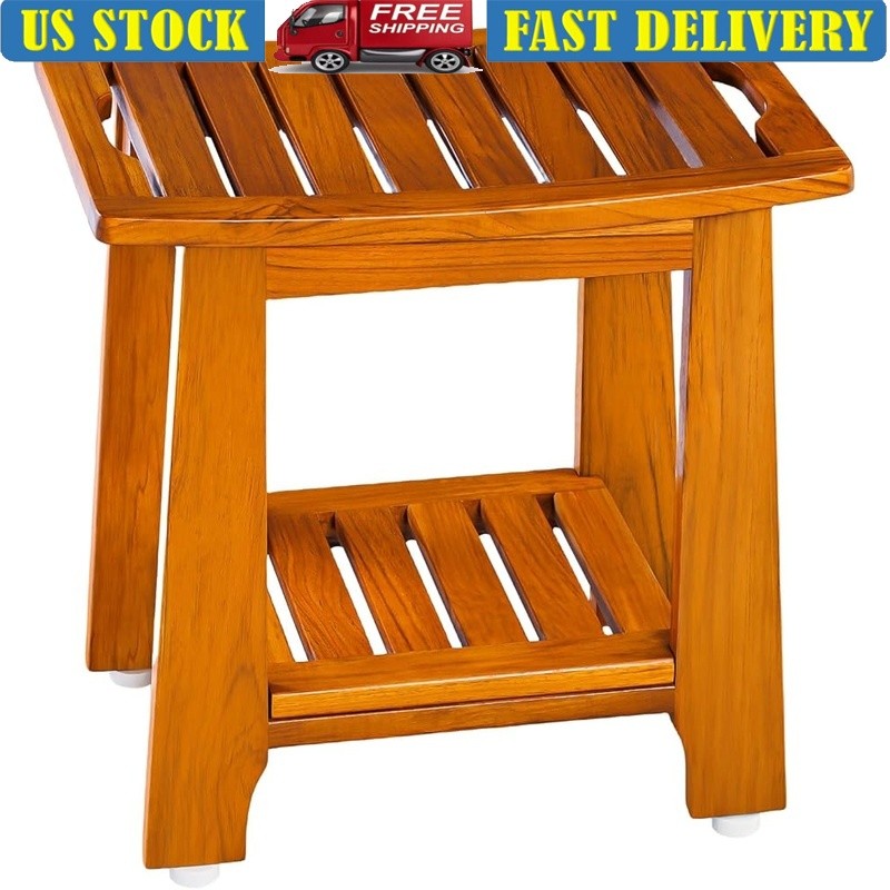 Teak Wood Shower Stool Anti-Slip Legs Easy Assembly Marine Grade Hardware New