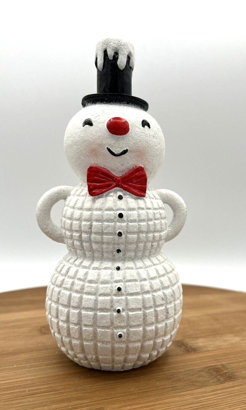 Ganz Whimsical Snowman Glistening Snow 7.25" Black Hat Christmas Winter Decor