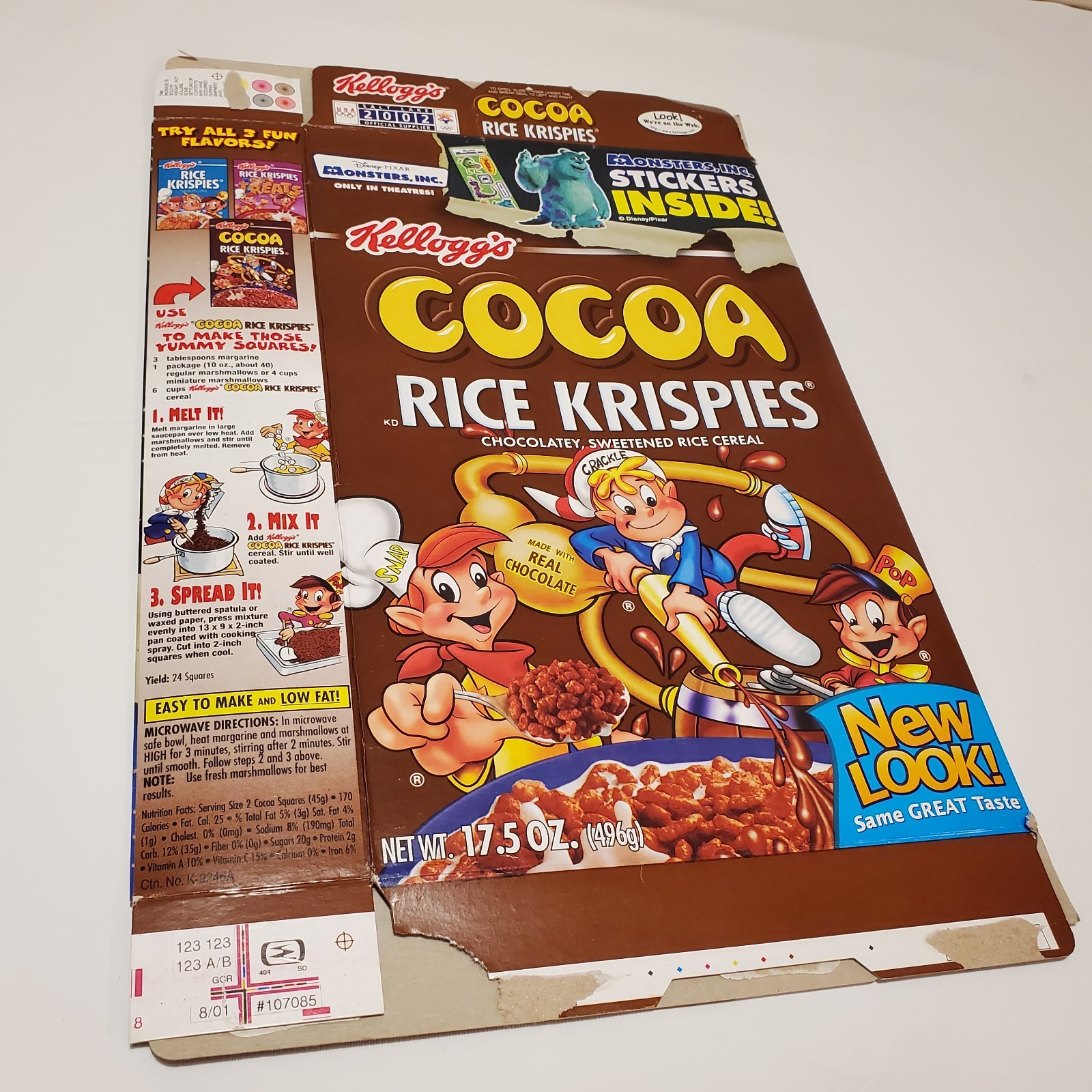 Kelloggs Cocoa Rice Krispies Cereal Box 2001 2002 Monster Inc Pixar Disney Movie